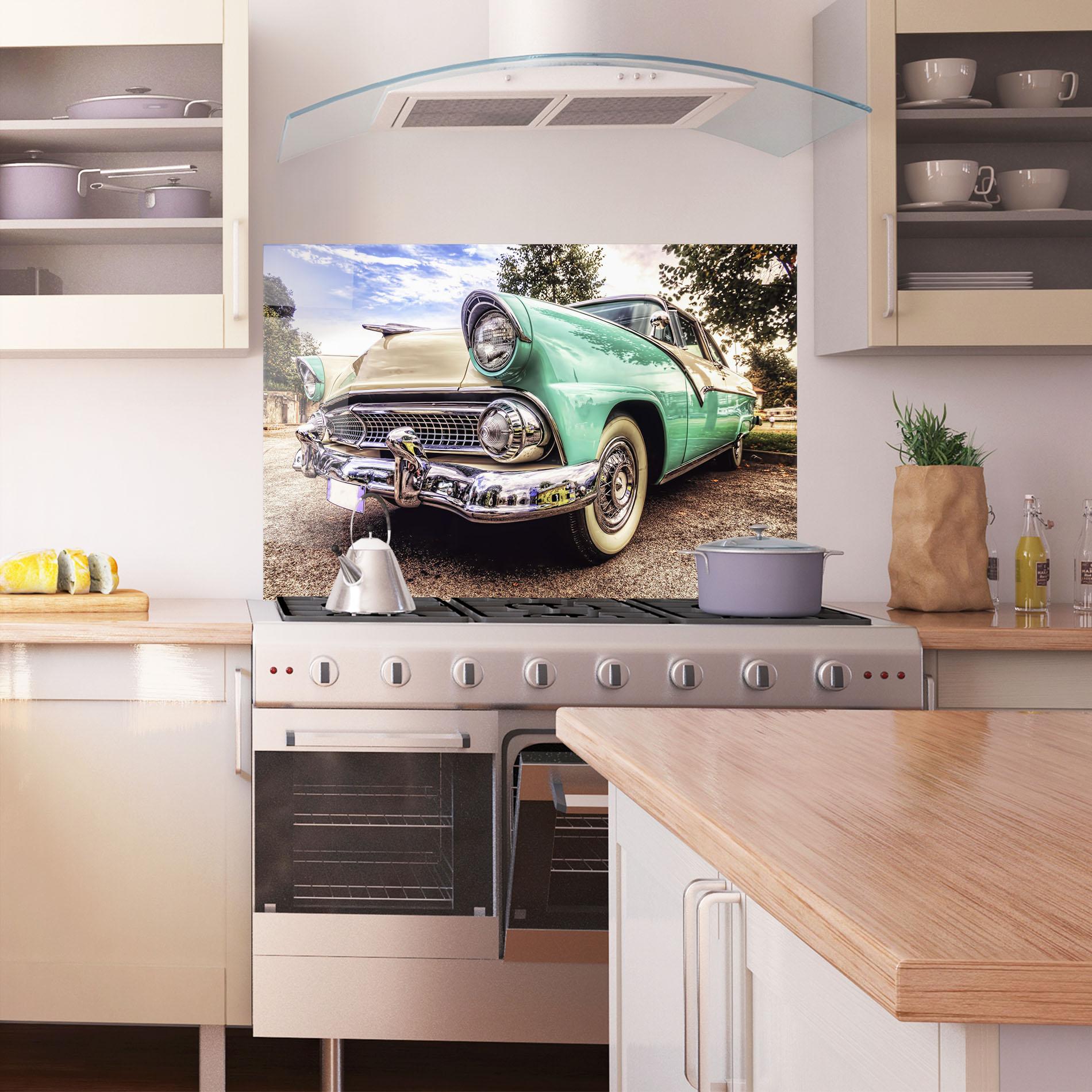Panou Sticla Bucatarie Green Vintage Car mockup 1