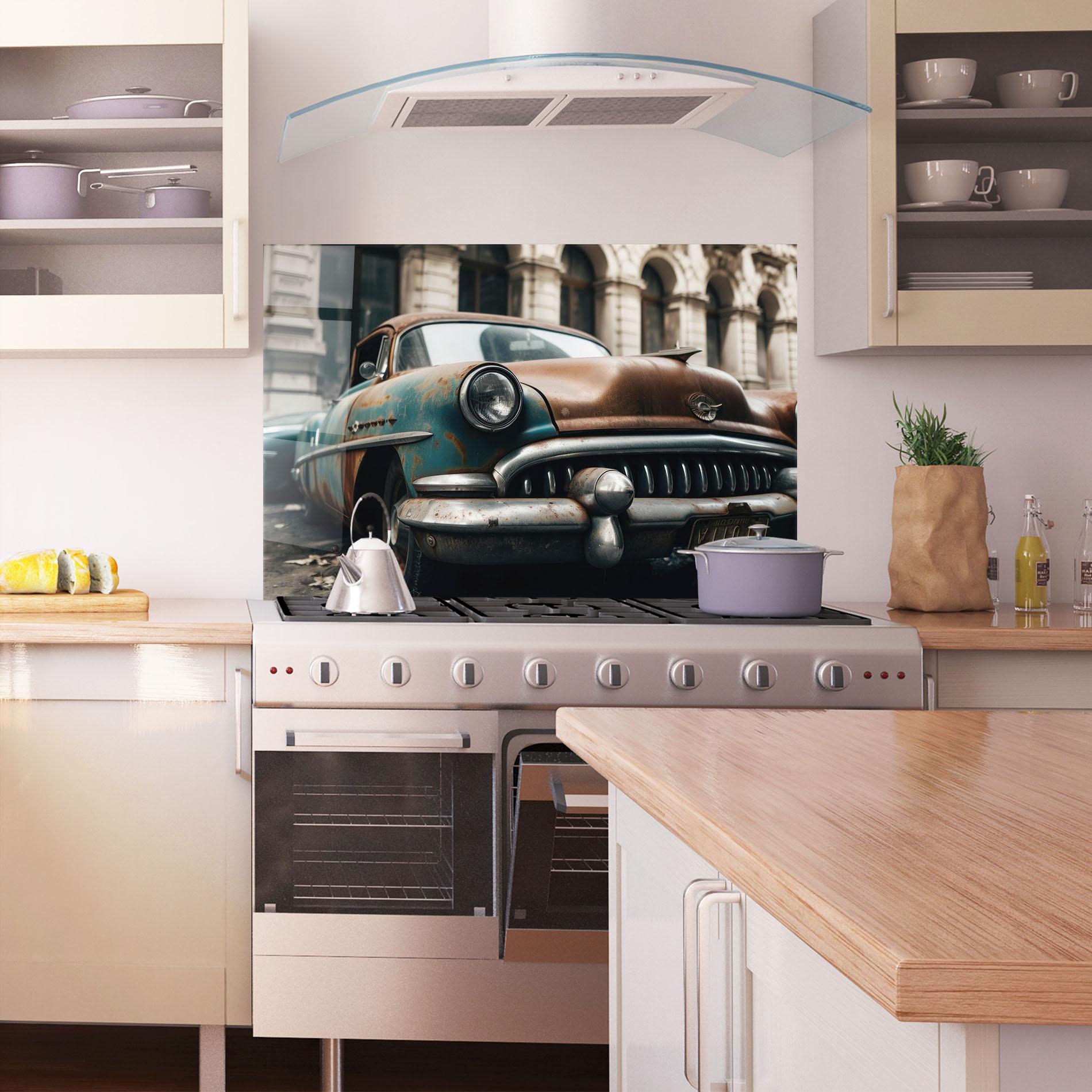 Panou Sticla Bucatarie Old Brown Car mockup 1