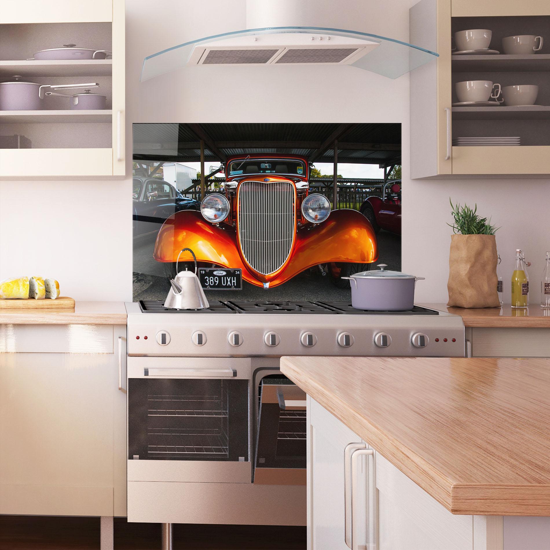 Panou Sticla Bucatarie Orange Classic Car mockup 1