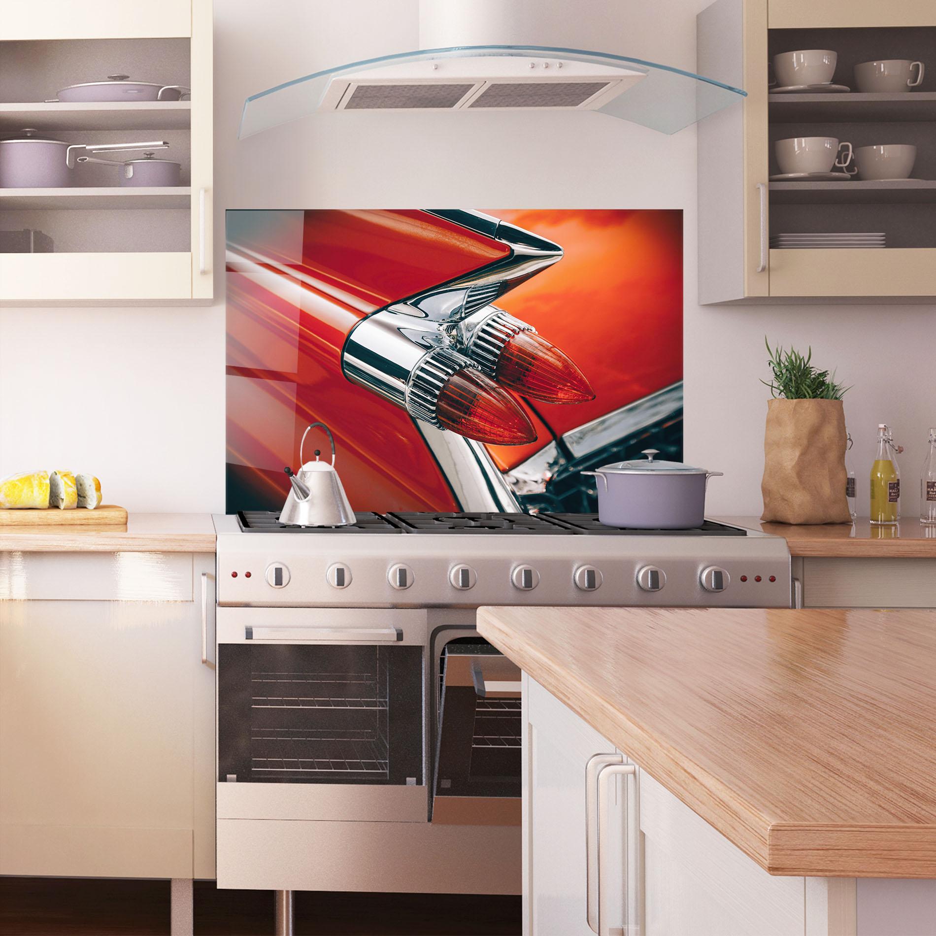 Panou Sticla Bucatarie Vintage Car Red mockup 1