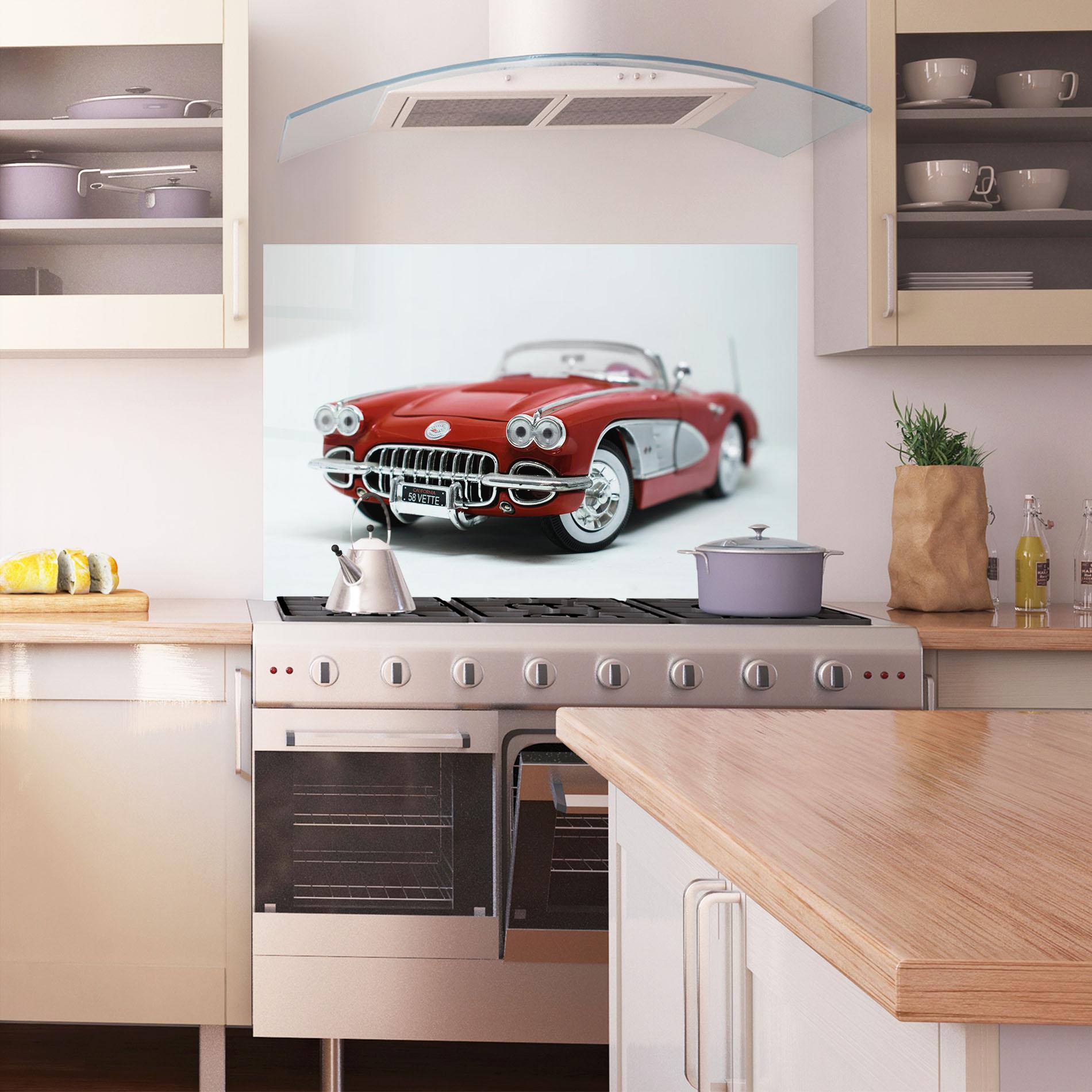 Panou Sticla Bucatarie Vintage Red Car mockup 1