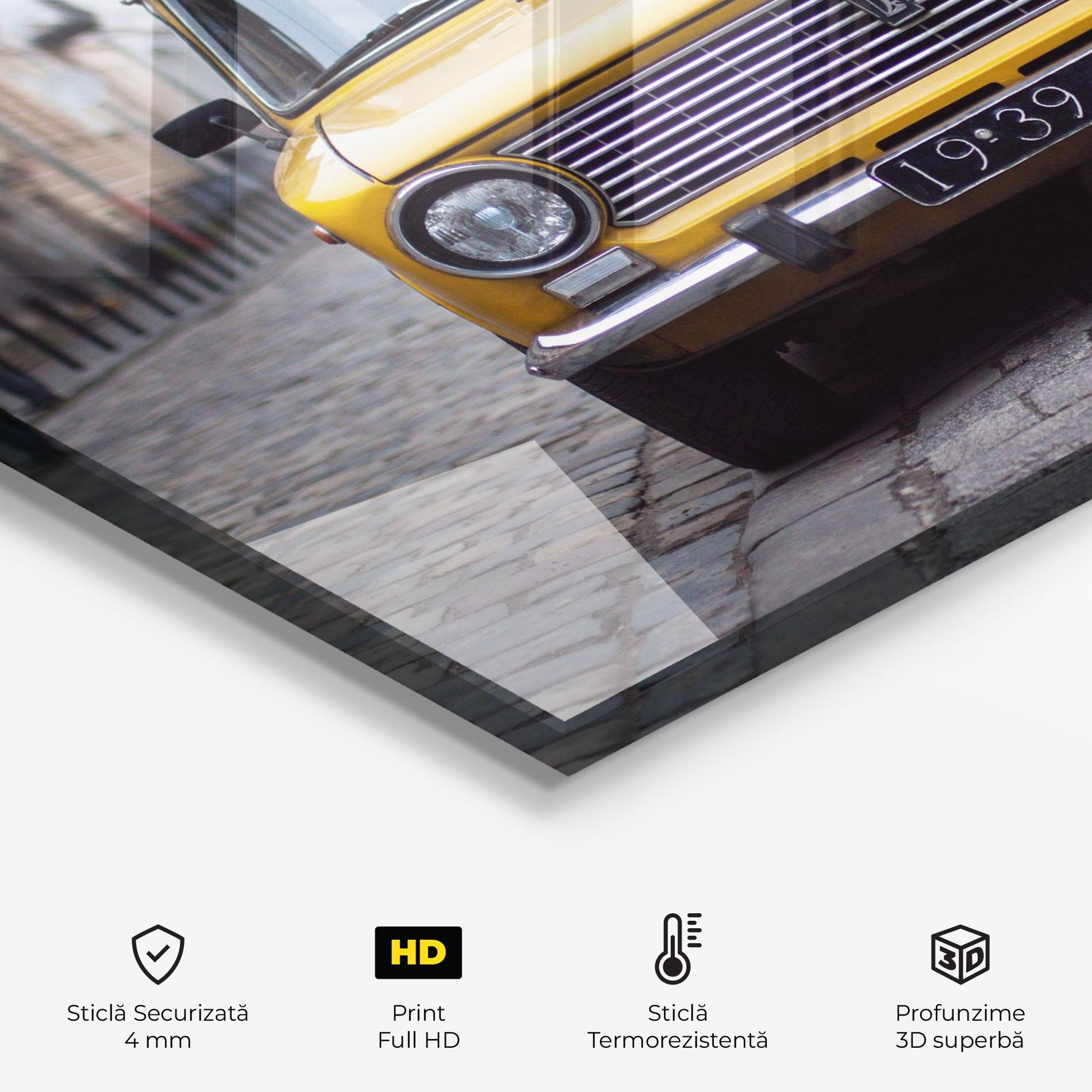 Panou Sticla Bucatarie Old Yellow Car mockup 2