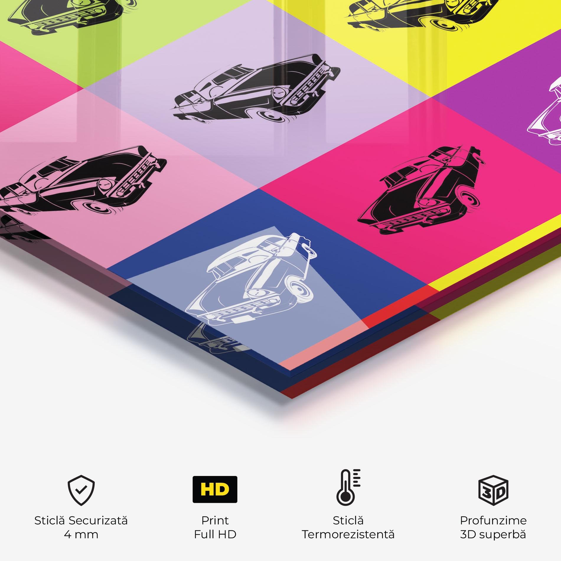 Panou Sticla Bucatarie Vintage Car Mix mockup 2