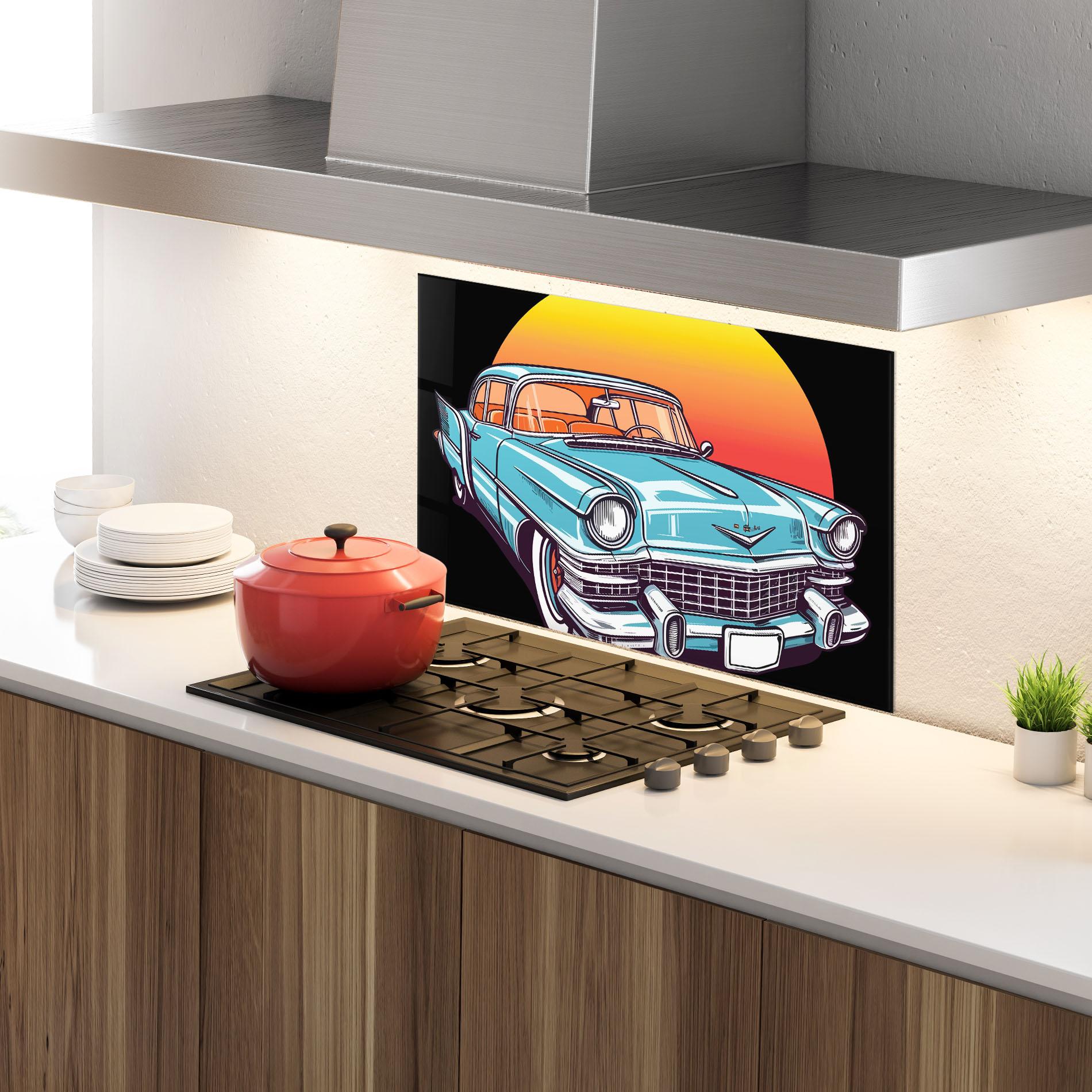 Panou Sticla Bucatarie Blue Sunset Car mockup 4