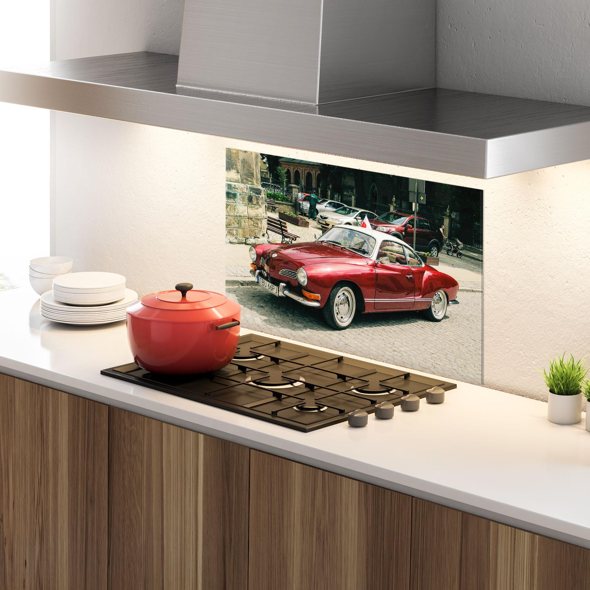 Panou Sticla Bucatarie Car Old Red mockup 4