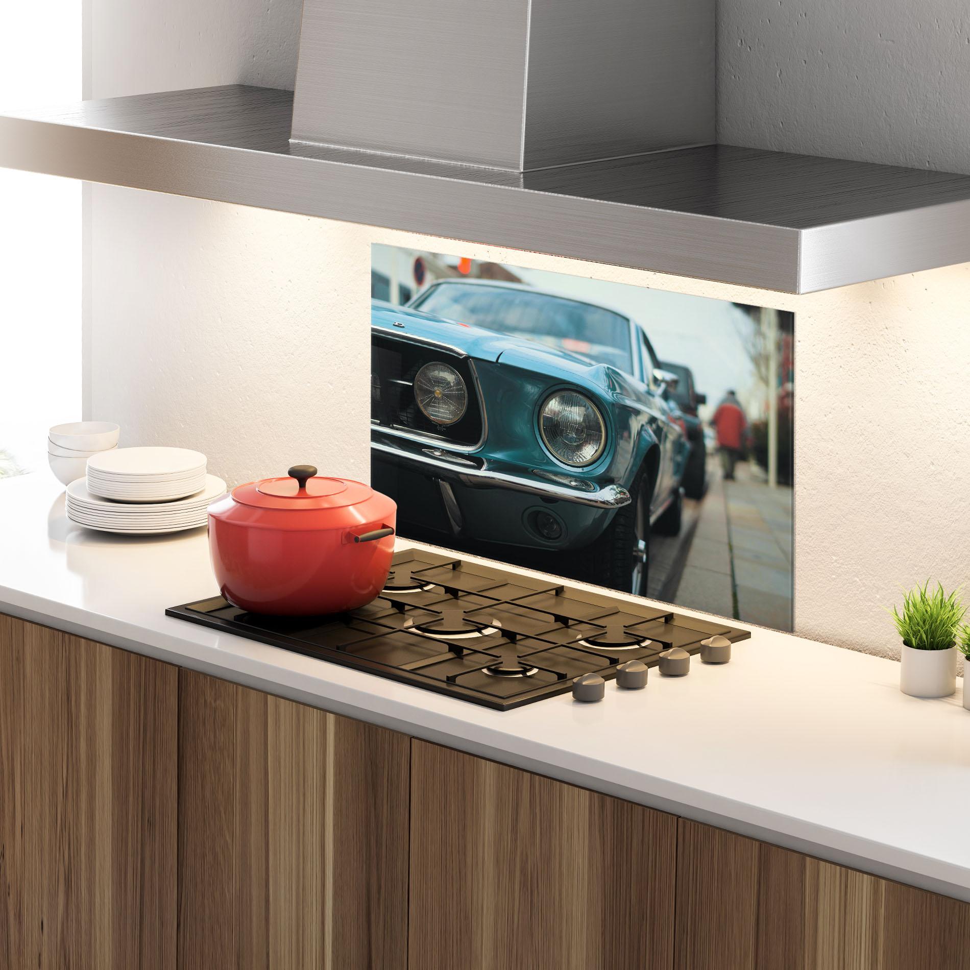 Panou Sticla Bucatarie Closeup Blue Car mockup 4