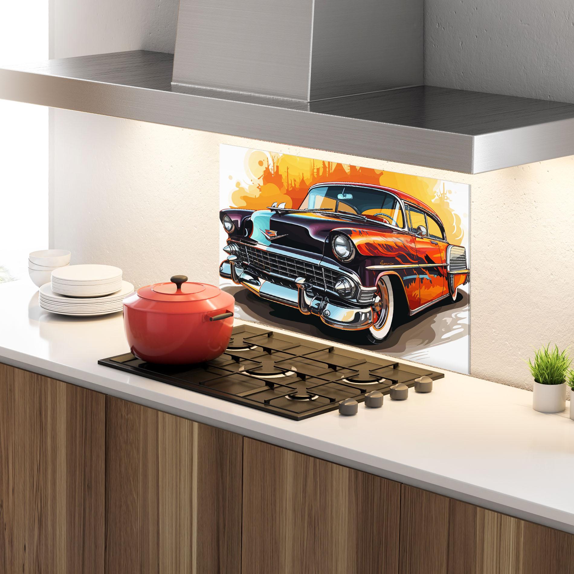 Panou Sticla Bucatarie Cool Vintage Car mockup 4