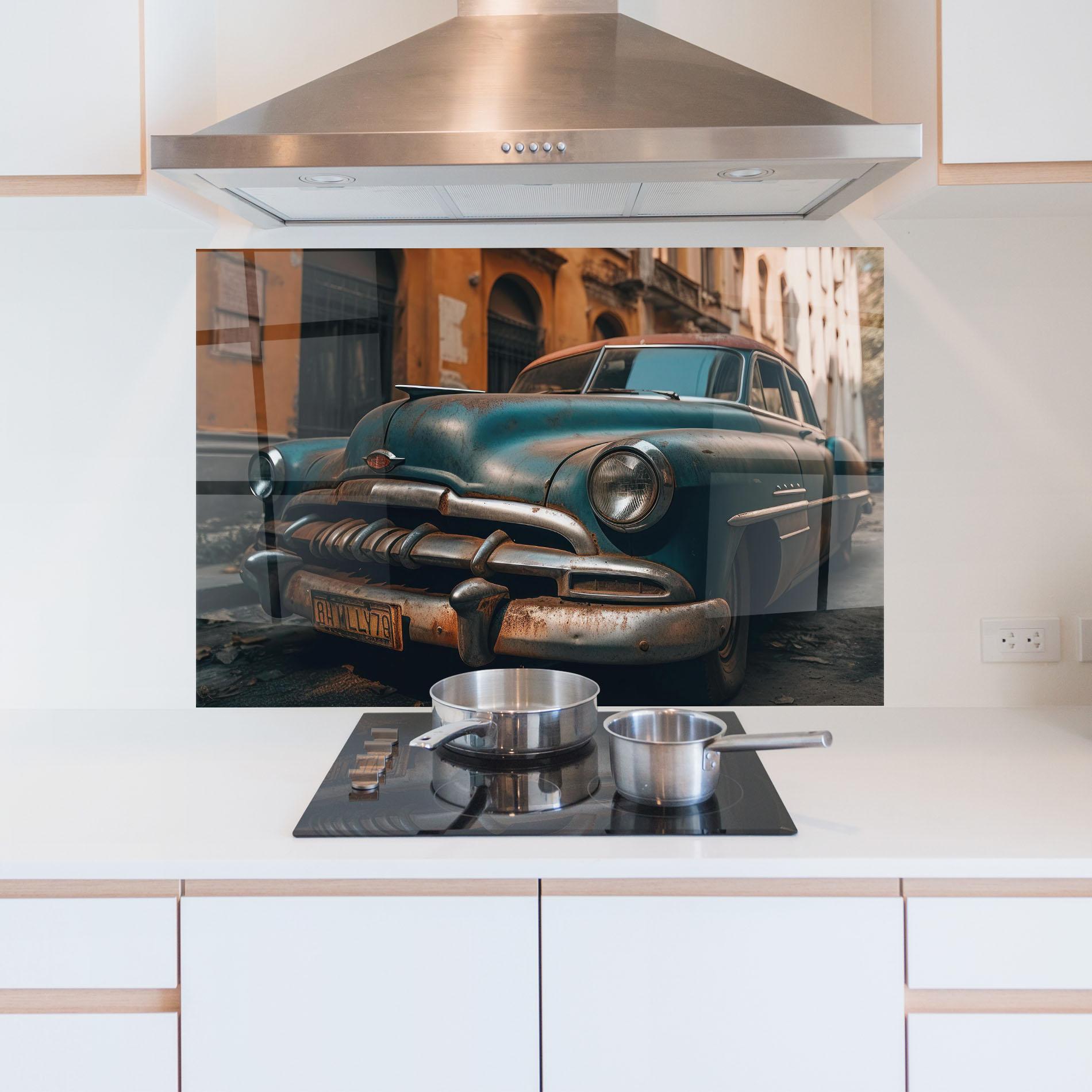 Panou Sticla Bucatarie Blue Old Car mockup 5