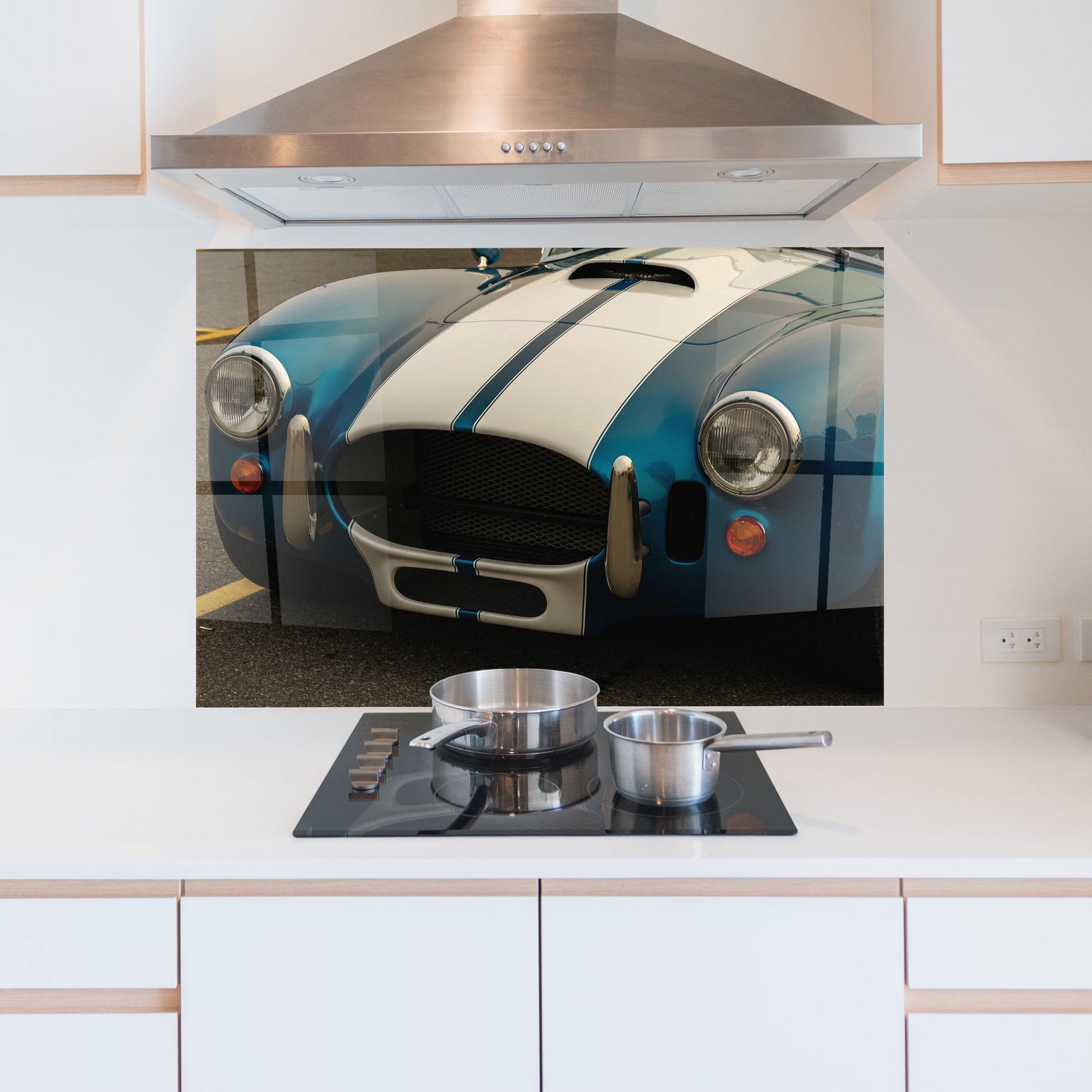 Panou Sticla Bucatarie Blue Vintage Car mockup 5