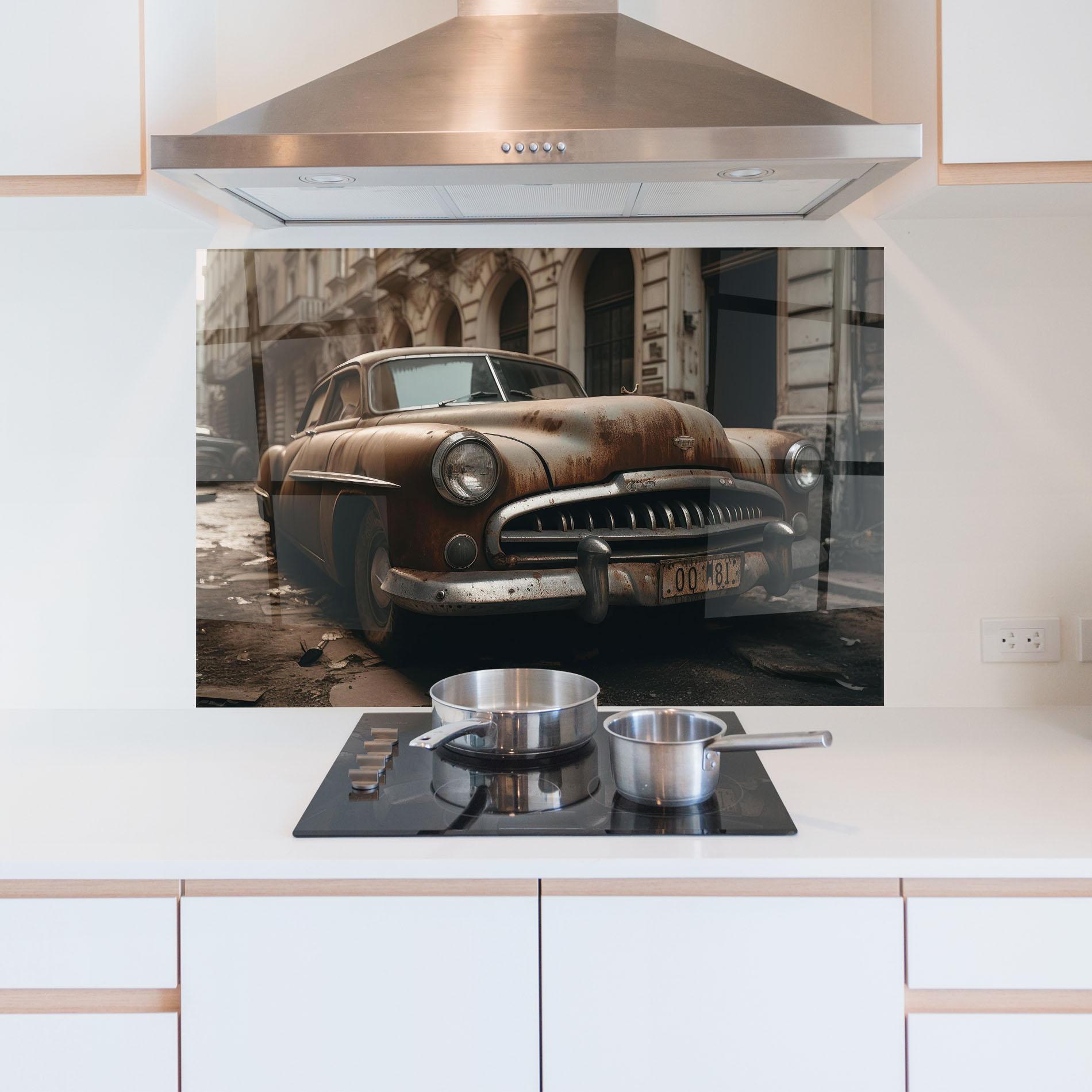 Panou Sticla Bucatarie Brown Old Car mockup 5