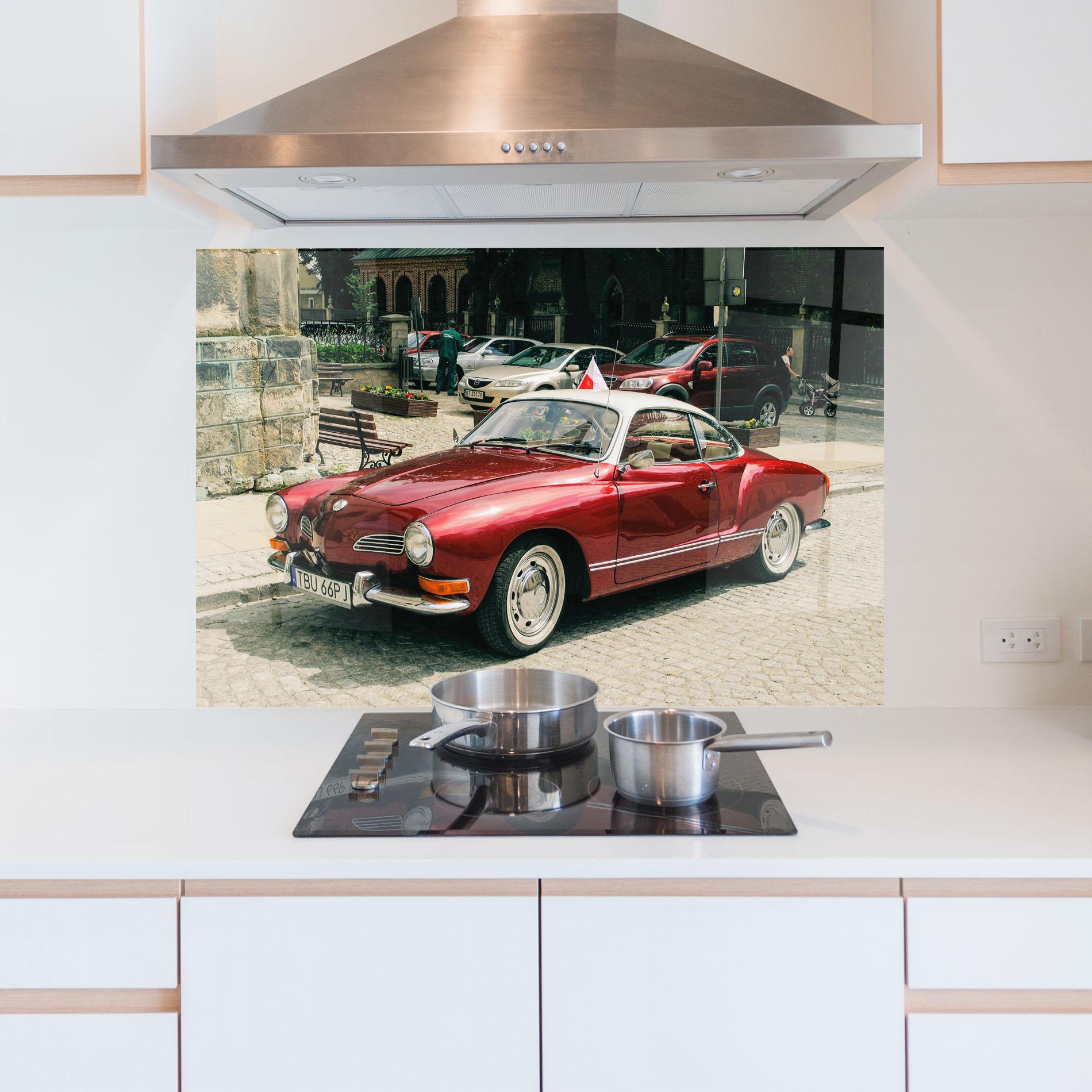 Panou Sticla Bucatarie Car Old Red mockup 5