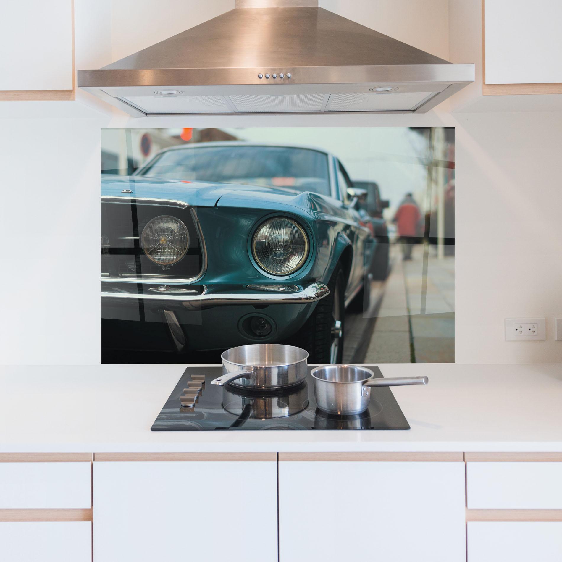 Panou Sticla Bucatarie Closeup Blue Car mockup 5