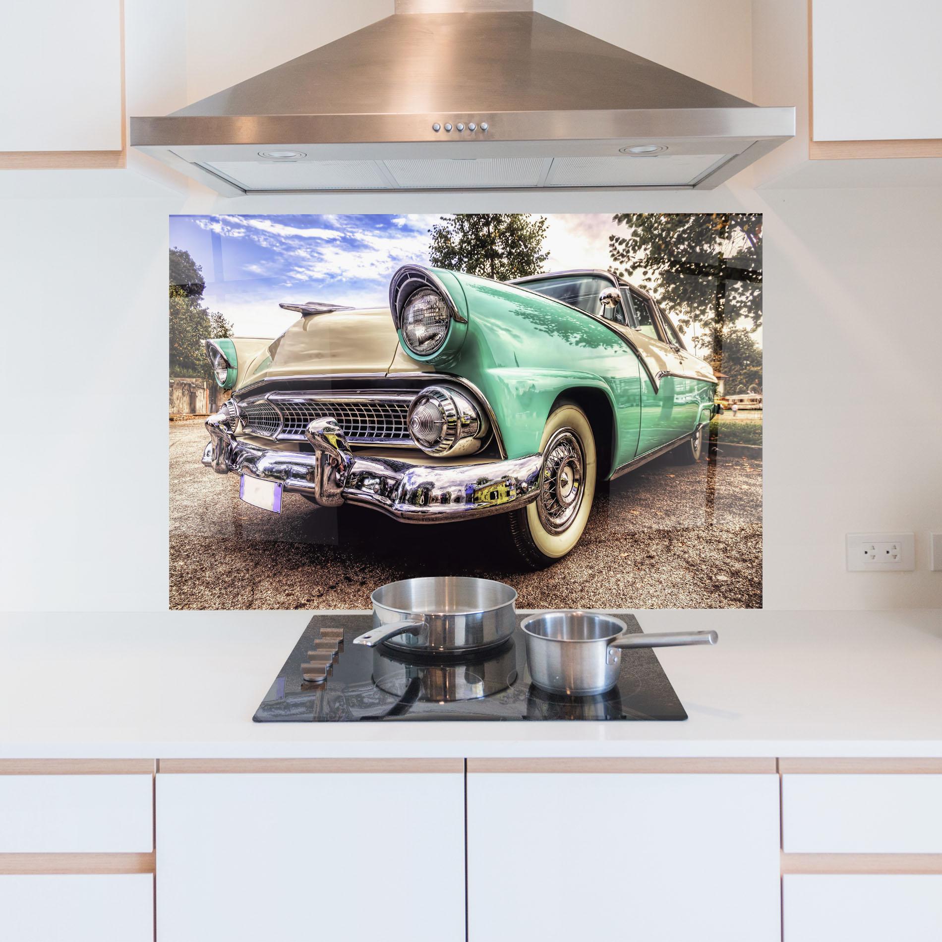 Panou Sticla Bucatarie Green Vintage Car mockup 5