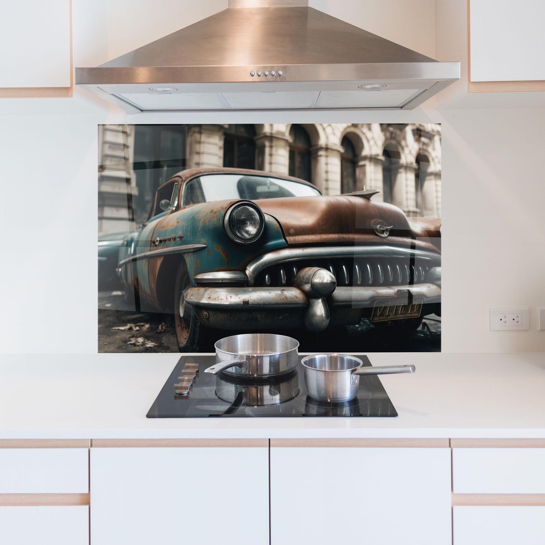 Panou Sticla Bucatarie Old Brown Car mockup 5