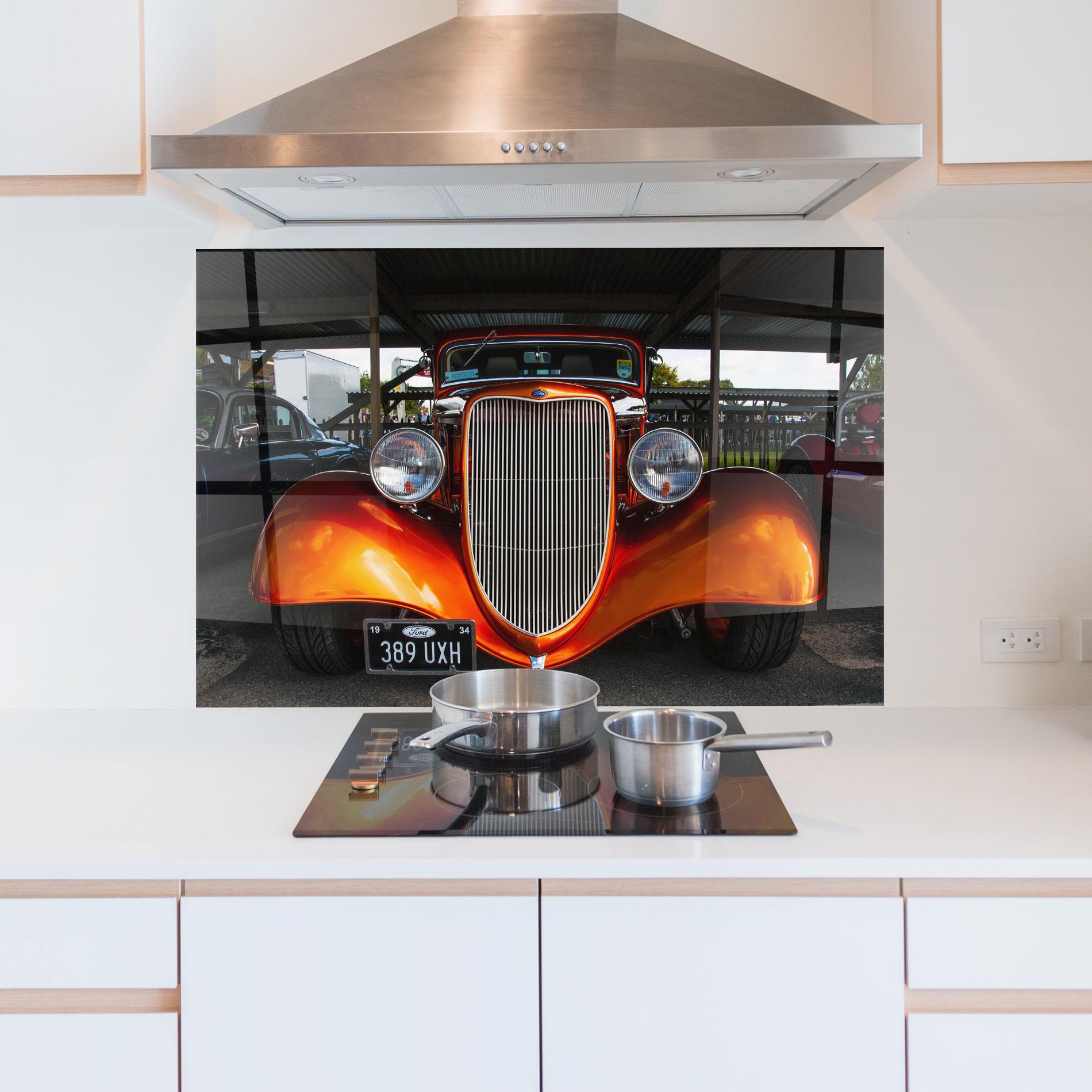 Panou Sticla Bucatarie Orange Classic Car mockup 5