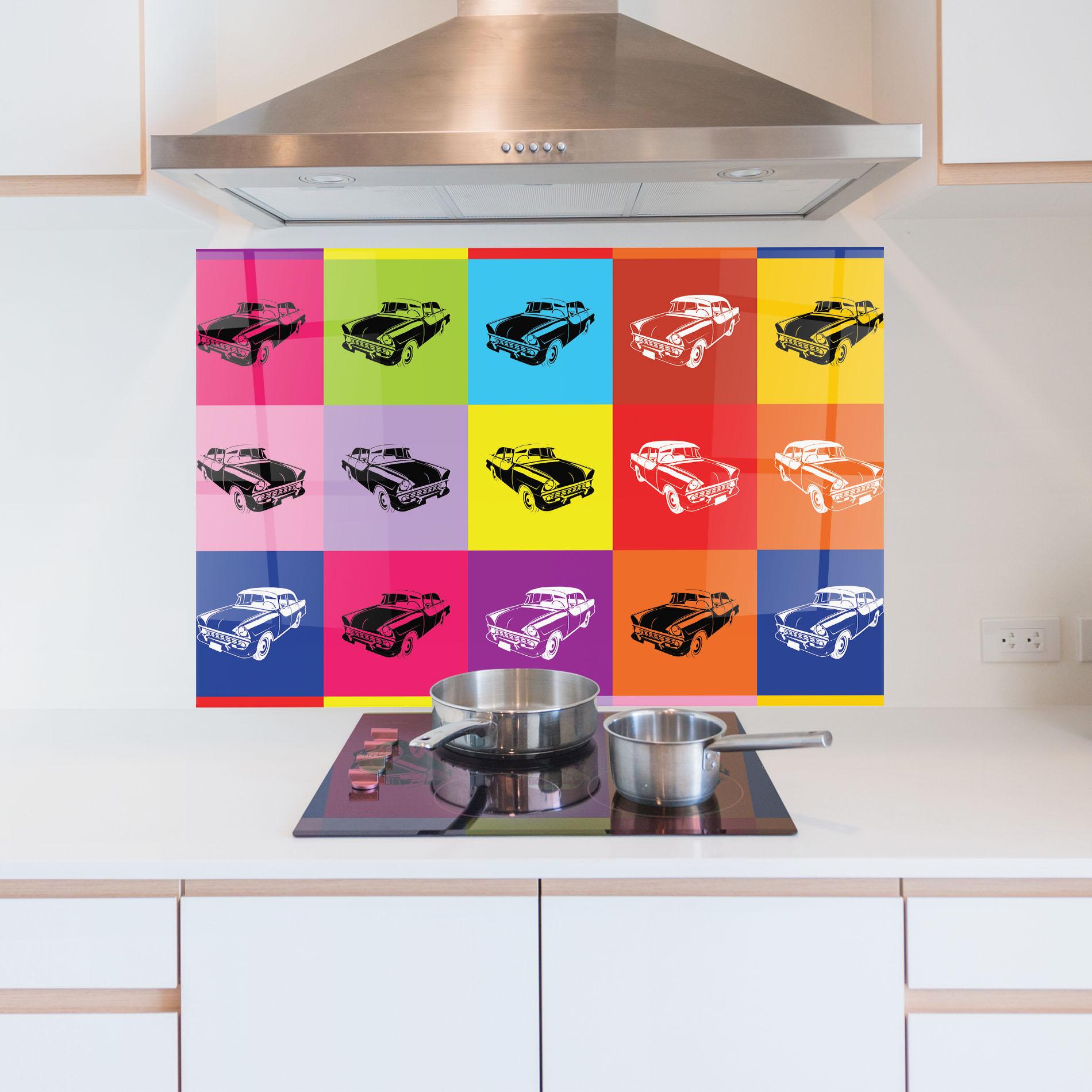 Panou Sticla Bucatarie Vintage Car Mix mockup 5