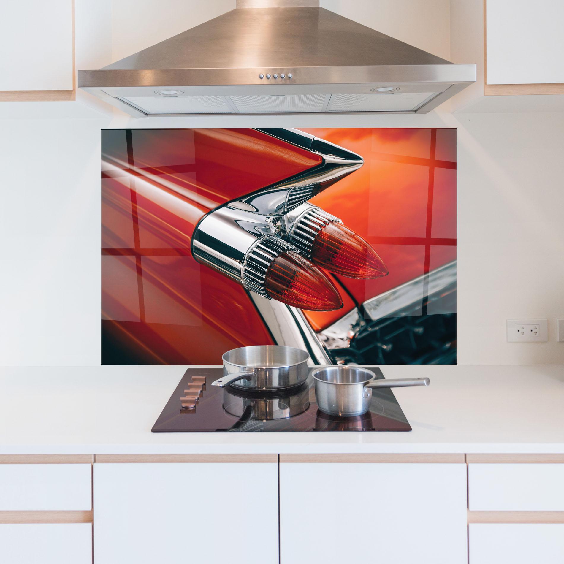 Panou Sticla Bucatarie Vintage Car Red mockup 5
