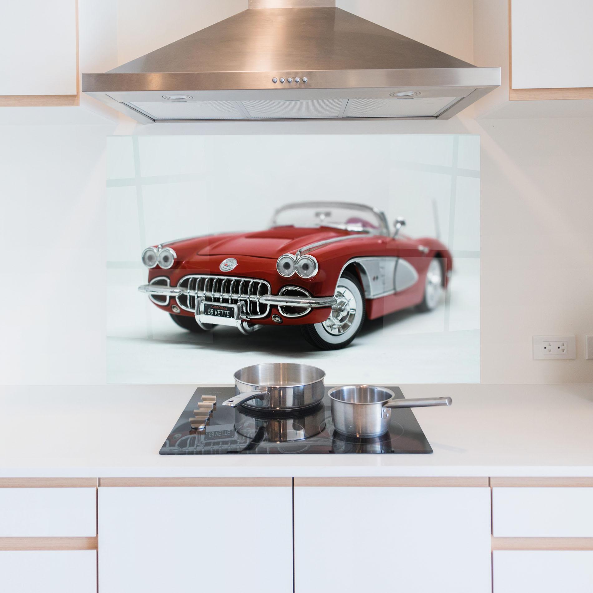 Panou Sticla Bucatarie Vintage Red Car mockup 5