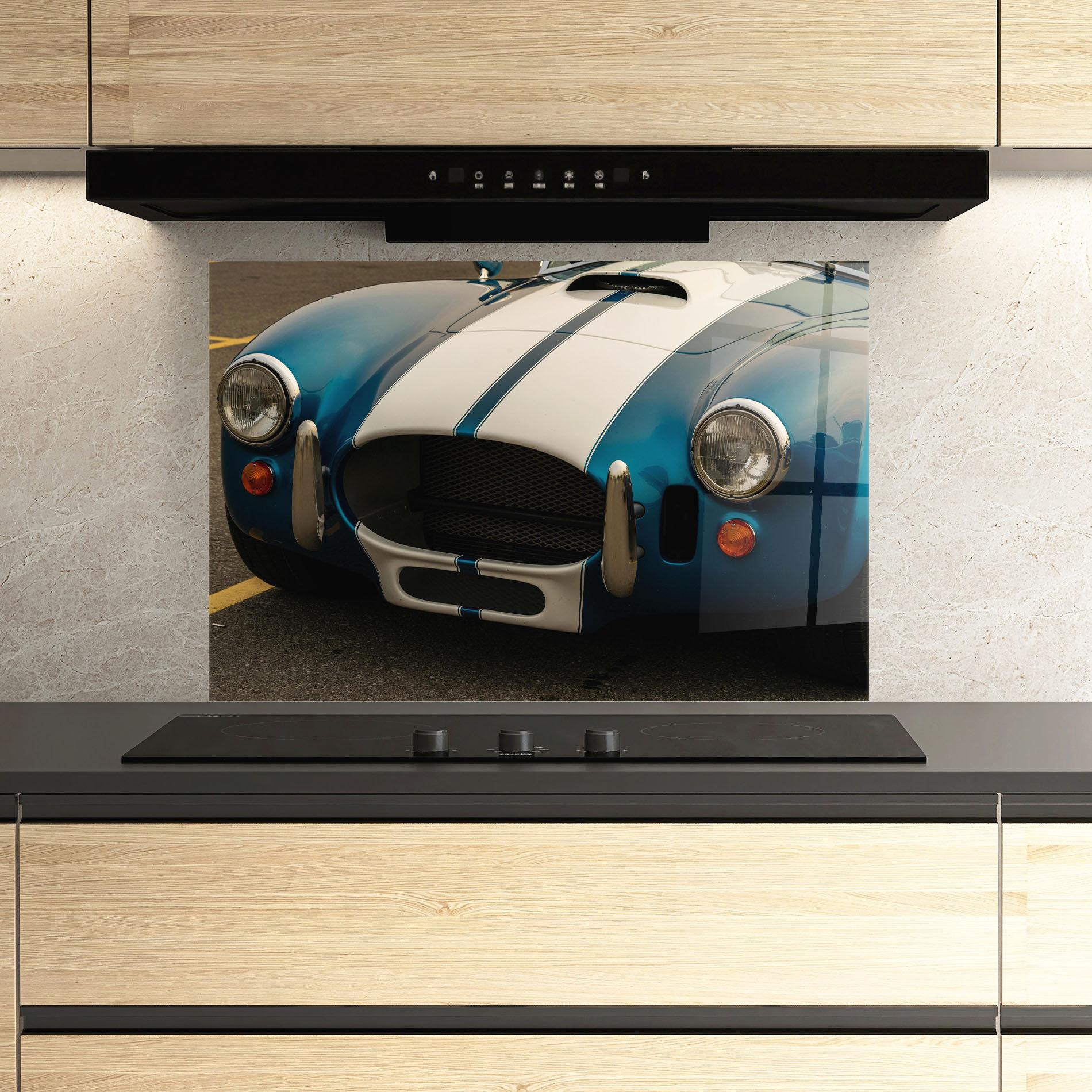 Panou Sticla Bucatarie Blue Vintage Car mockup 3