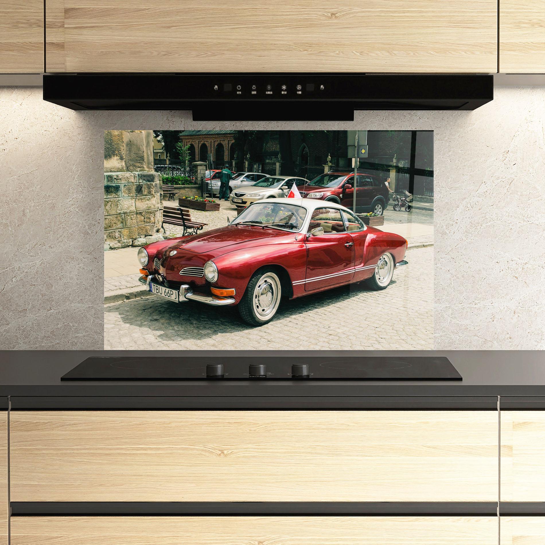 Panou Sticla Bucatarie Car Old Red mockup 3