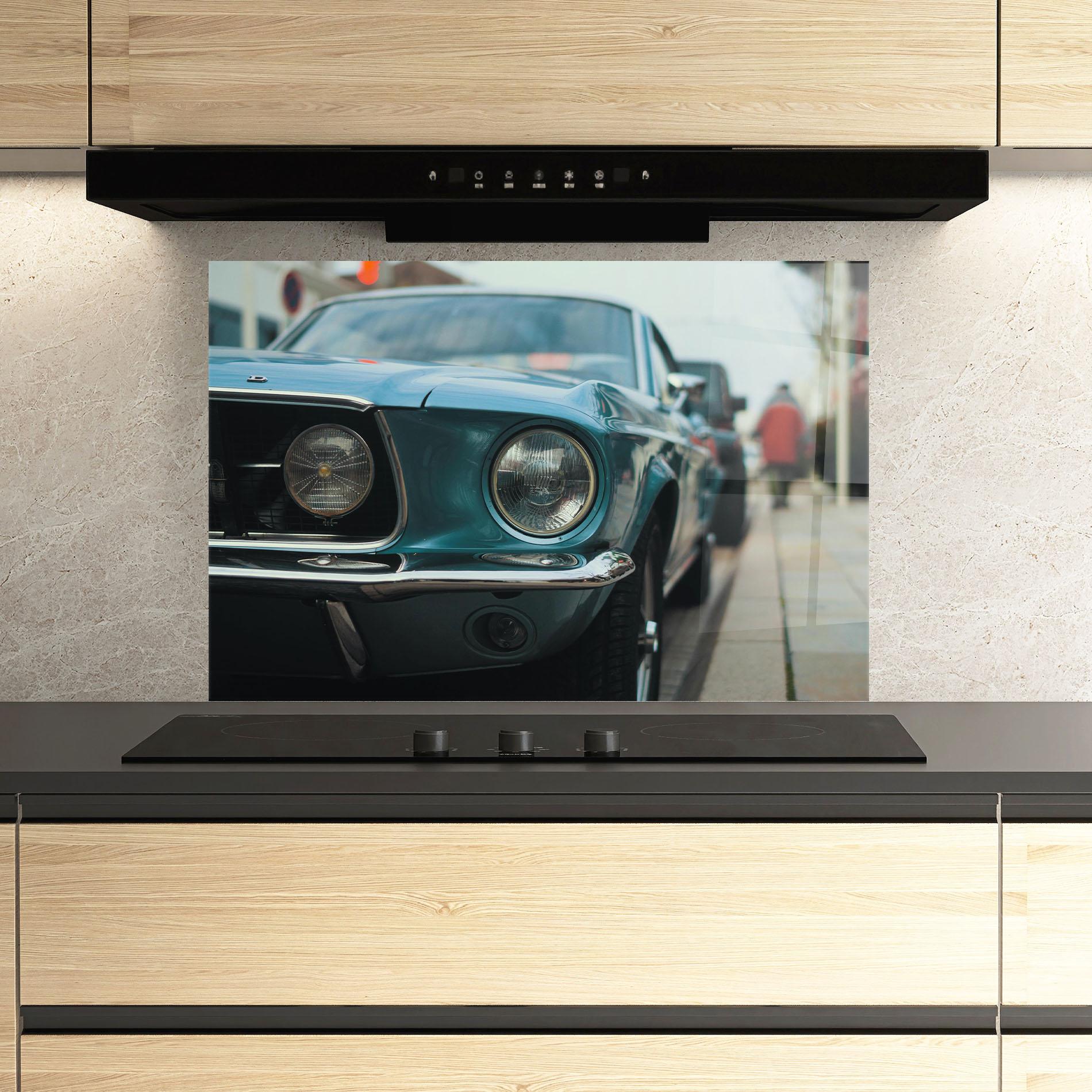 Panou Sticla Bucatarie Closeup Blue Car mockup 3