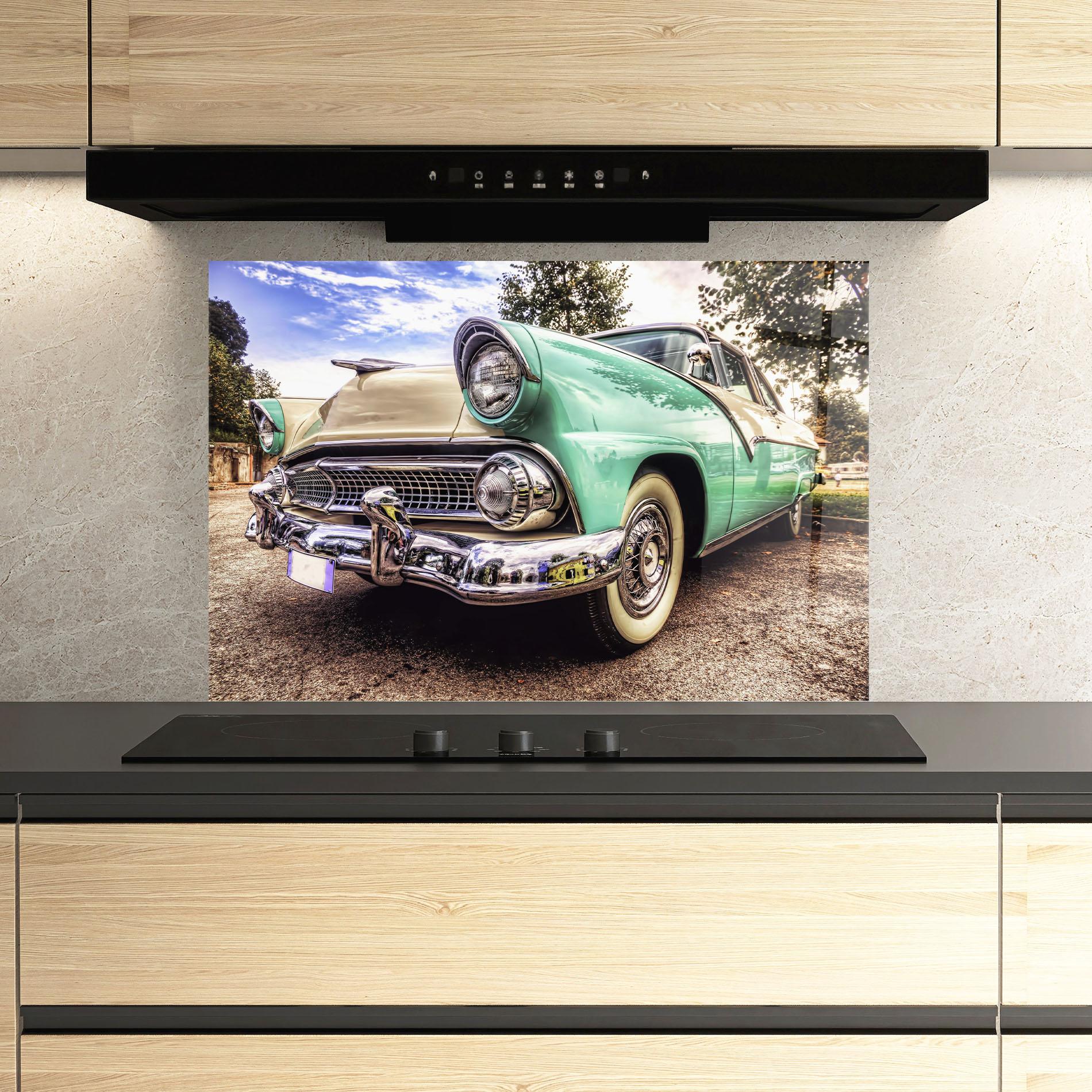 Panou Sticla Bucatarie Green Vintage Car mockup 3