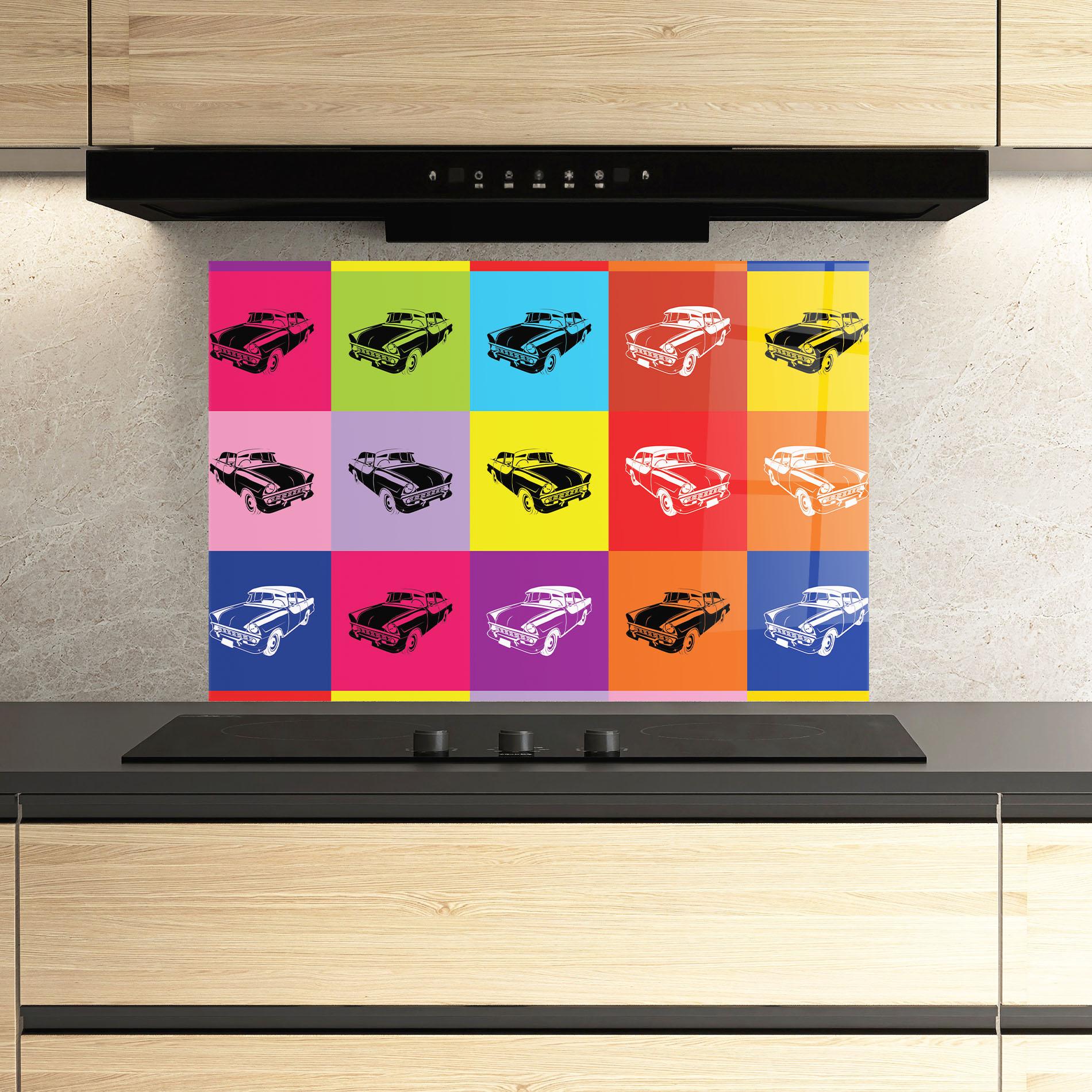 Panou Sticla Bucatarie Vintage Car Mix mockup 3