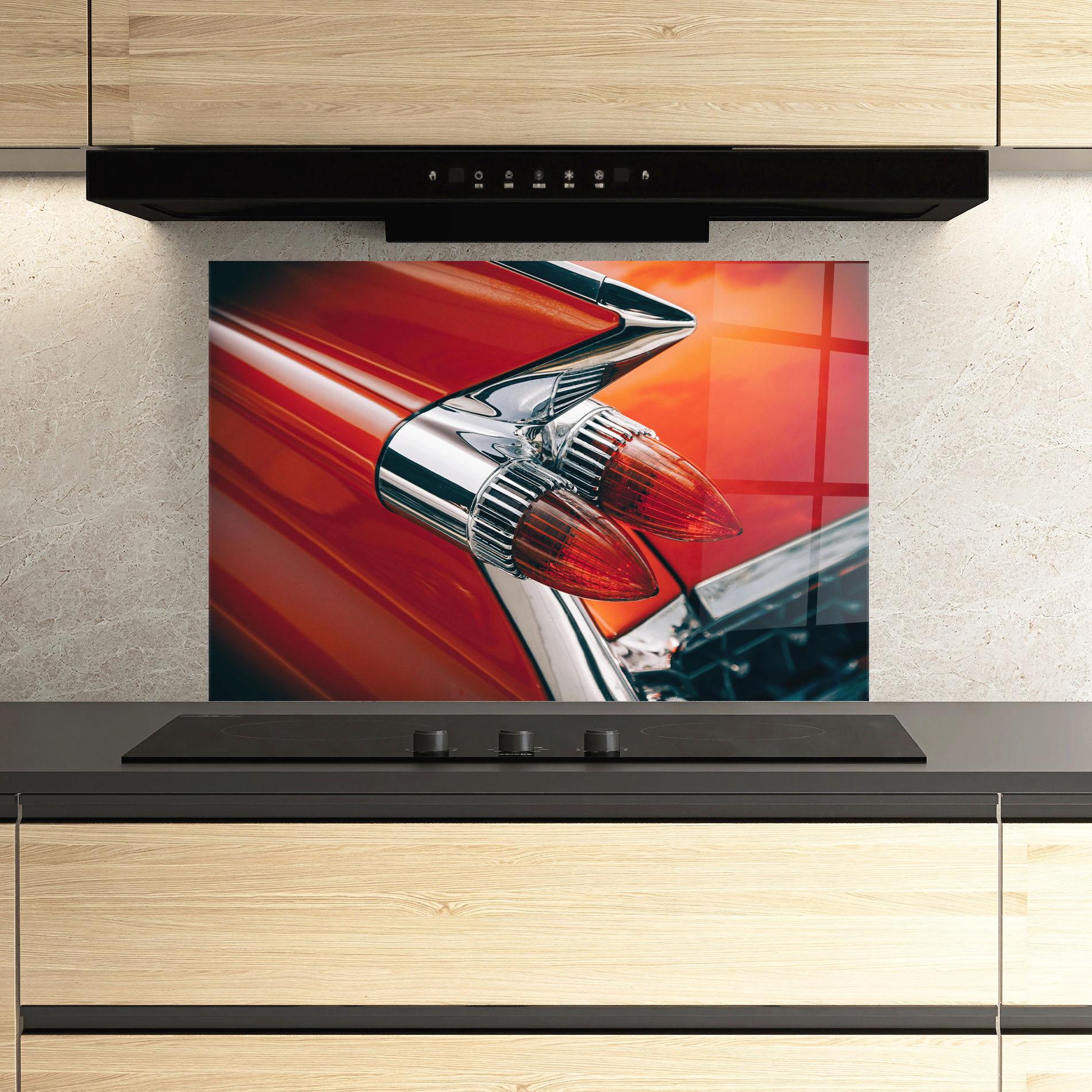 Panou Sticla Bucatarie Vintage Car Red mockup 3