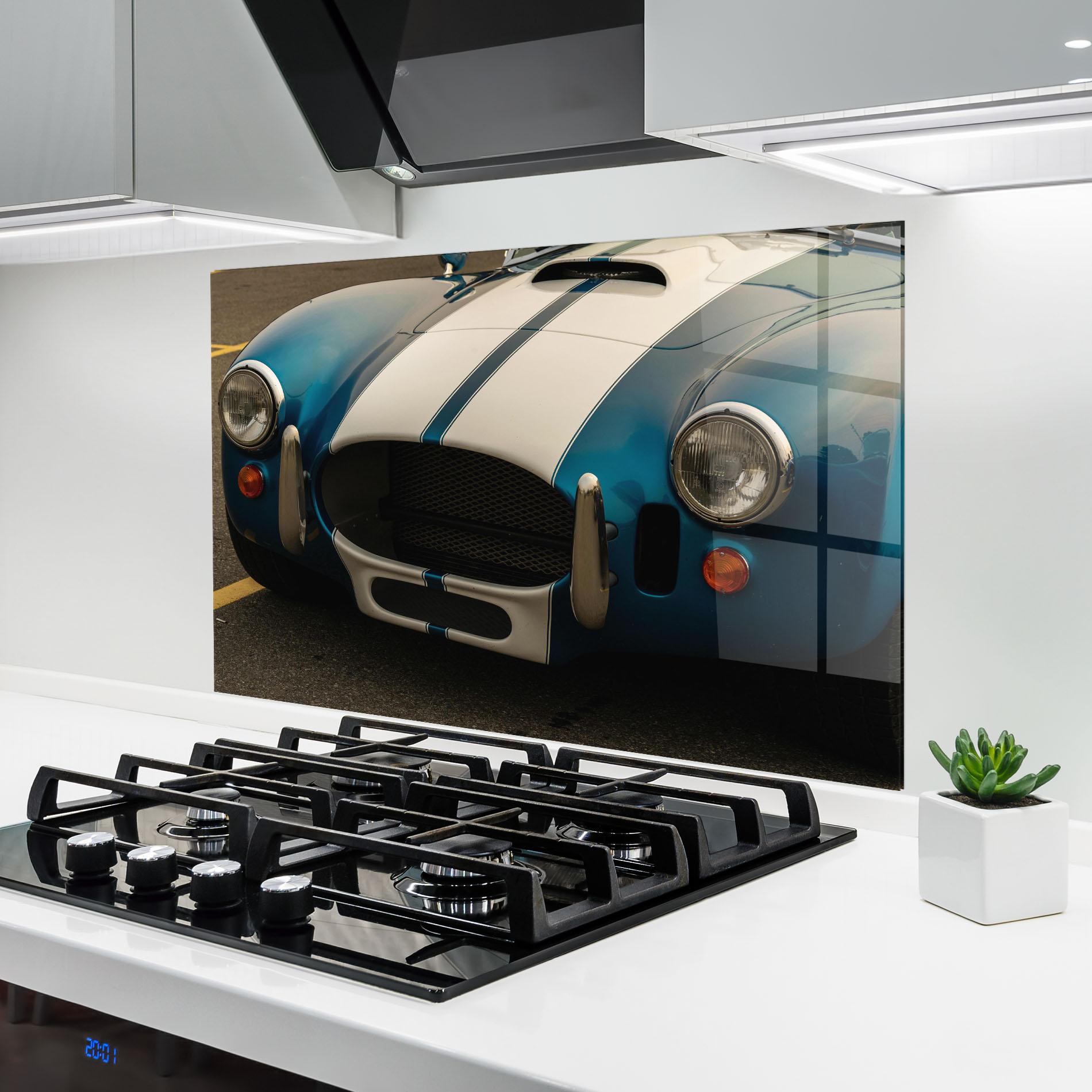 Panou Sticla Bucatarie Blue Vintage Car mockup 6