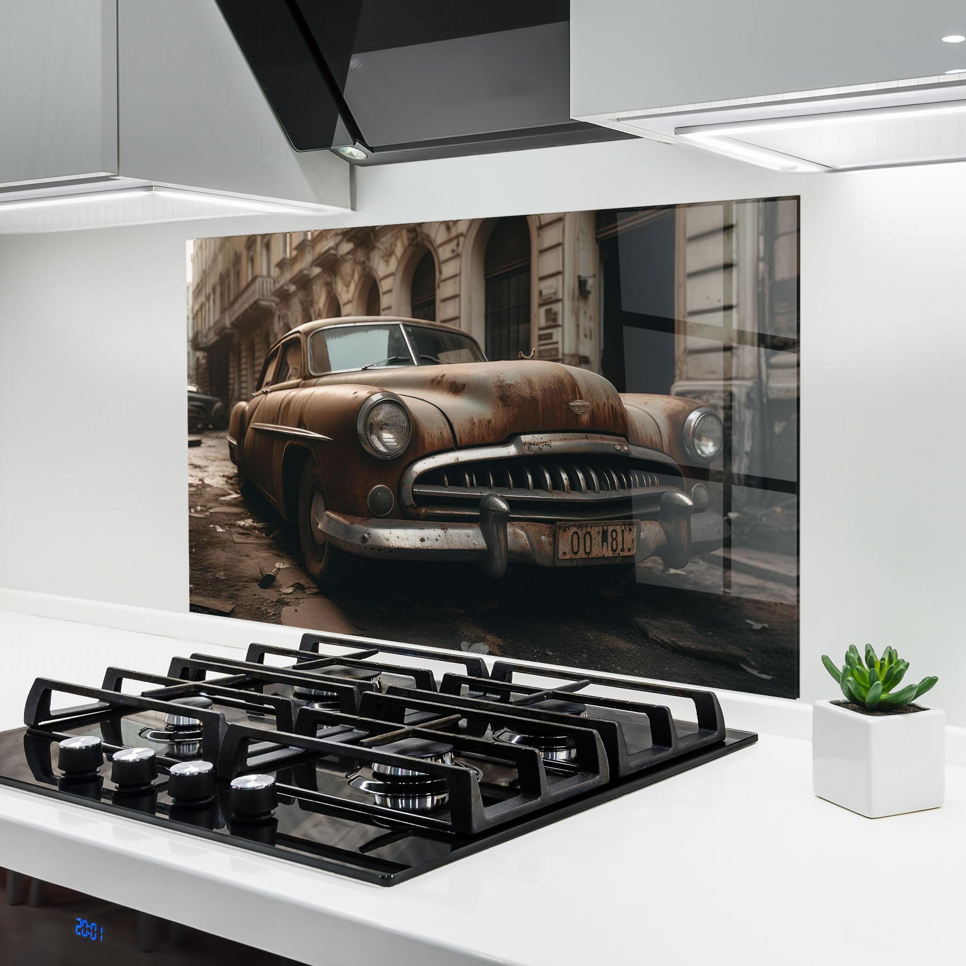 Panou Sticla Bucatarie Brown Old Car mockup 6