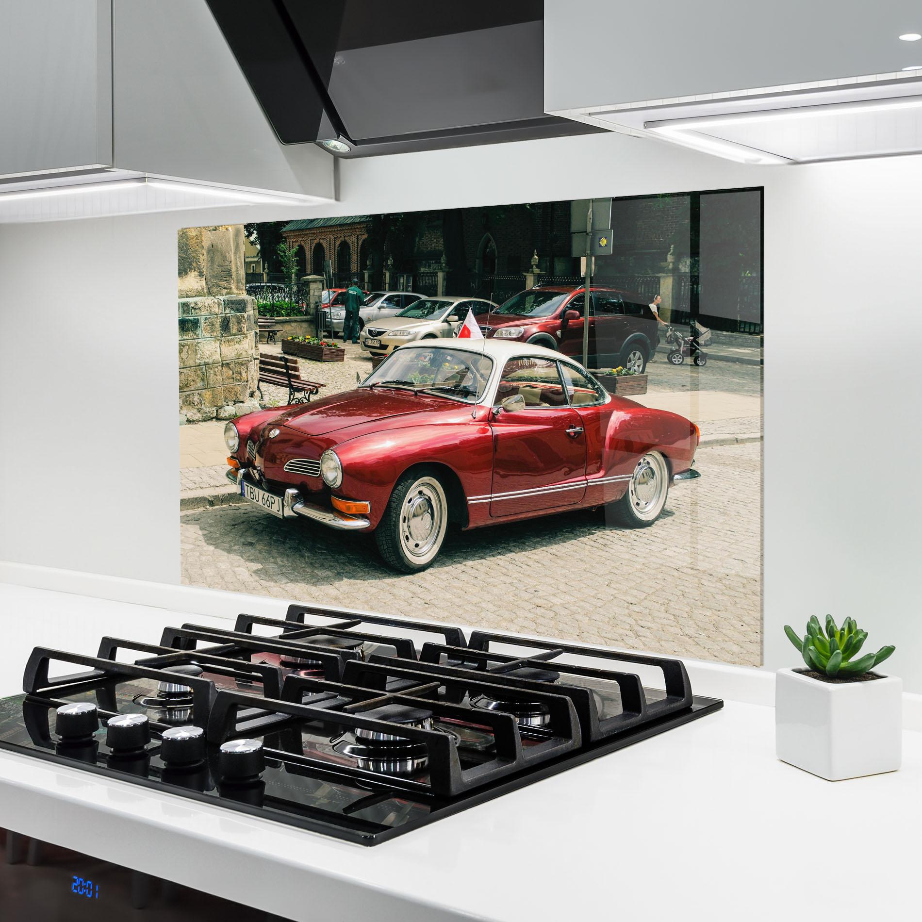 Panou Sticla Bucatarie Car Old Red mockup 6