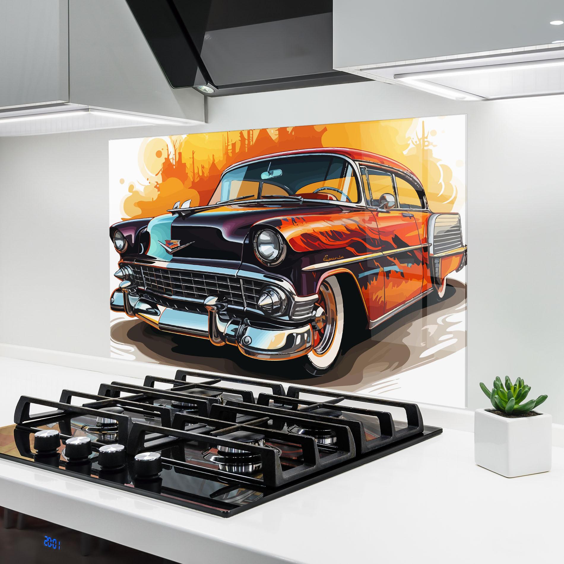 Panou Sticla Bucatarie Cool Vintage Car mockup 6