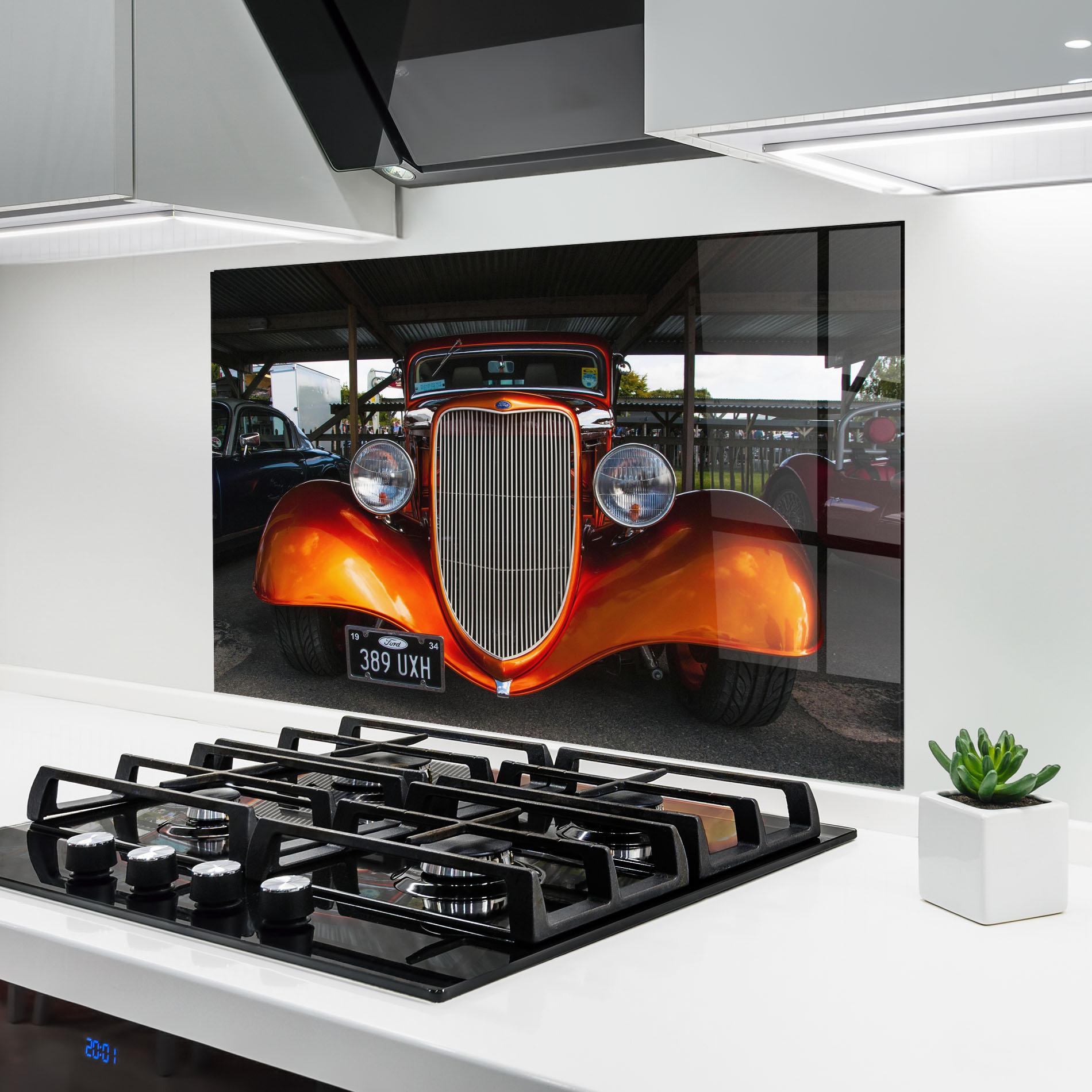 Panou Sticla Bucatarie Orange Classic Car mockup 6