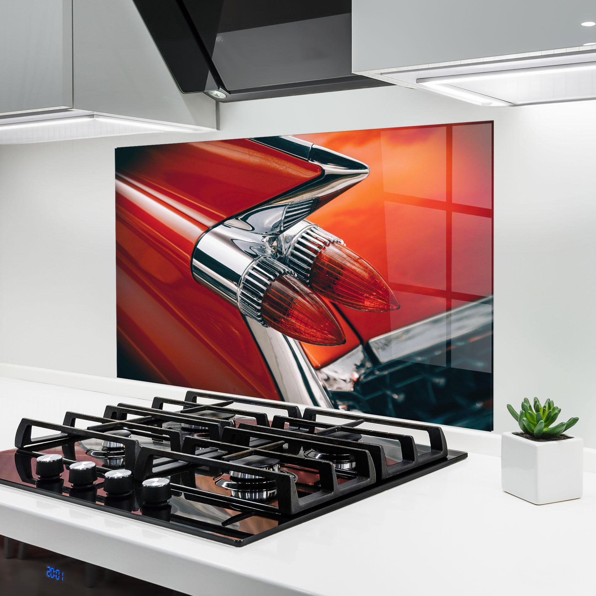 Panou Sticla Bucatarie Vintage Car Red mockup 6