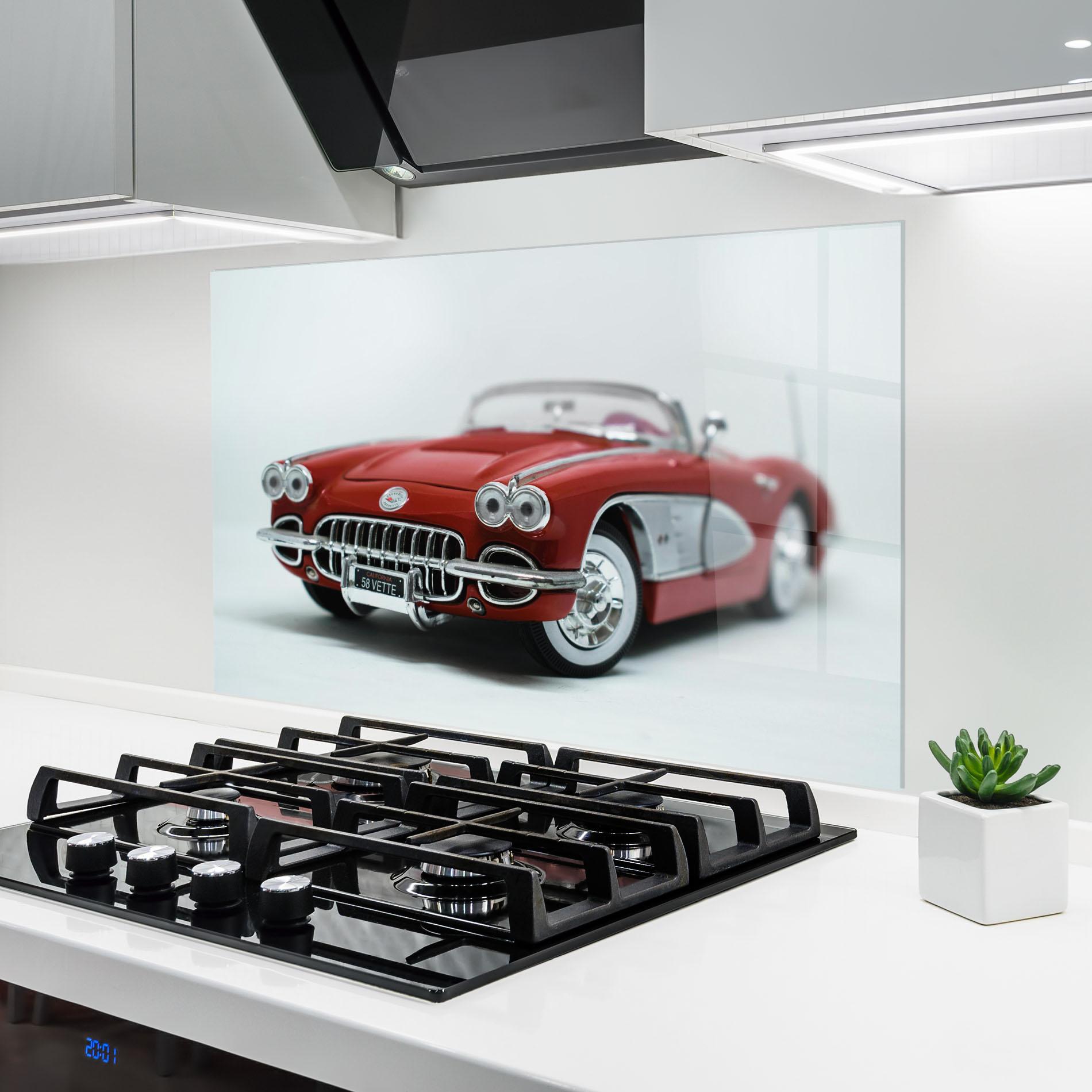 Panou Sticla Bucatarie Vintage Red Car mockup 6