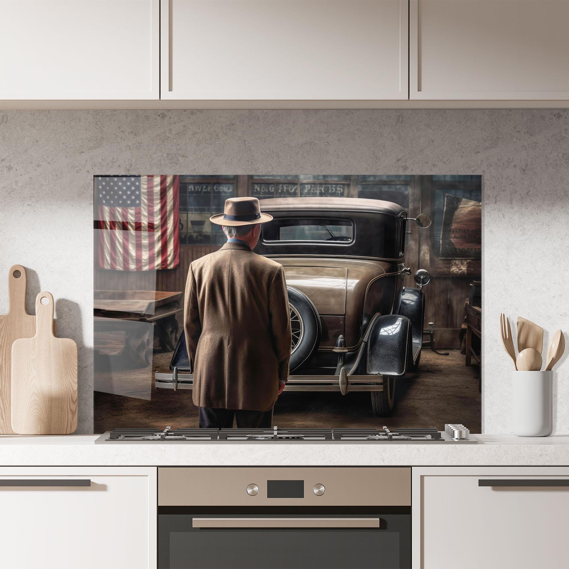 Panou Sticla Bucatarie American Vintage Car mockup 7