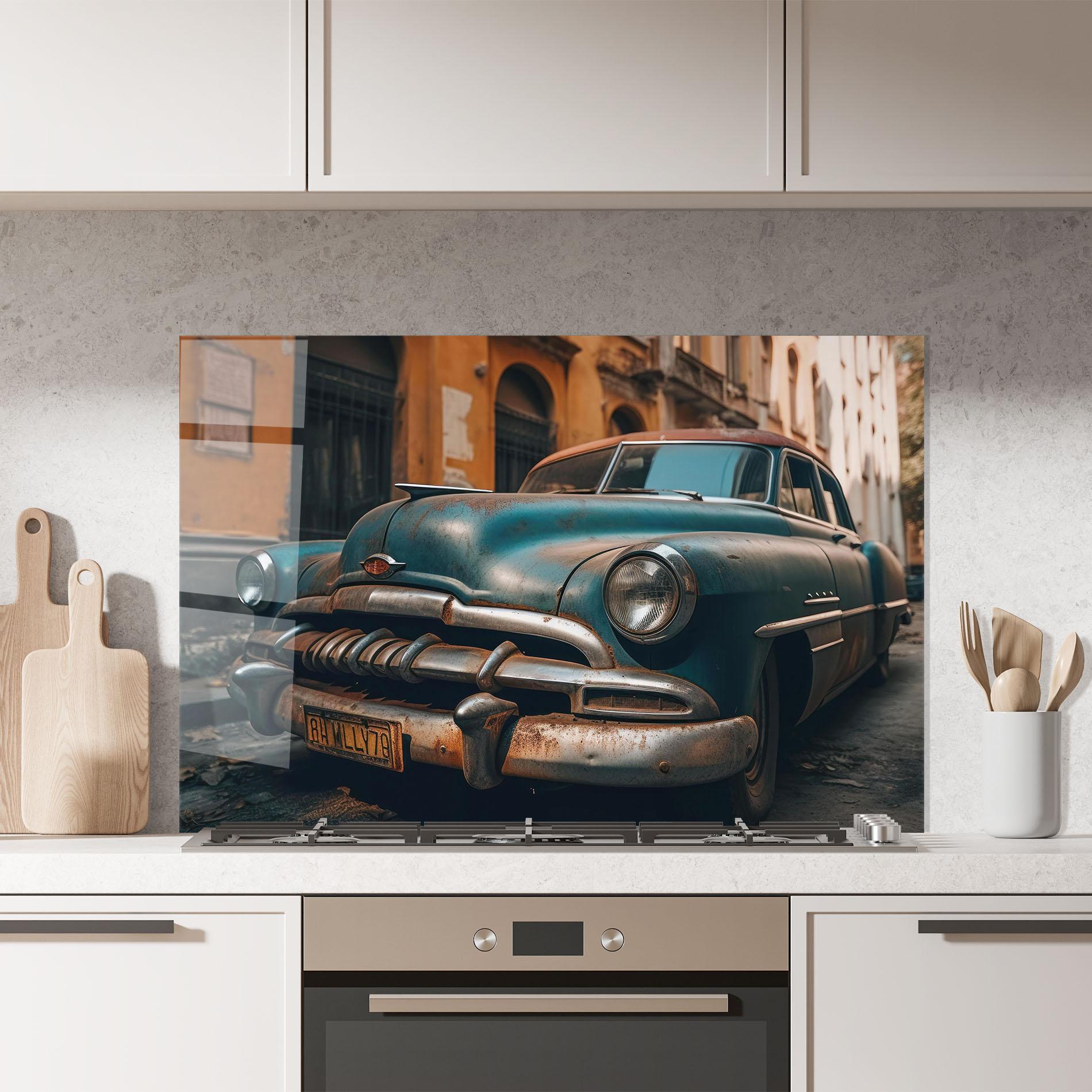 Panou Sticla Bucatarie Blue Old Car mockup 7