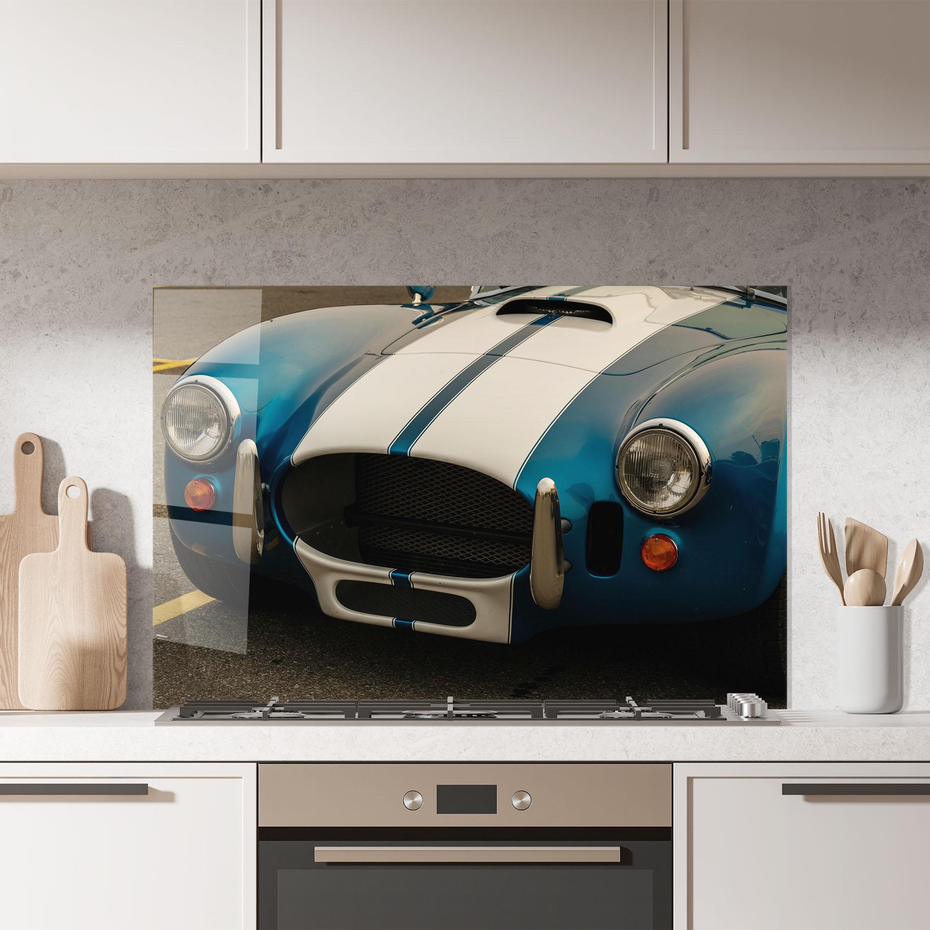 Panou Sticla Bucatarie Blue Vintage Car mockup 7