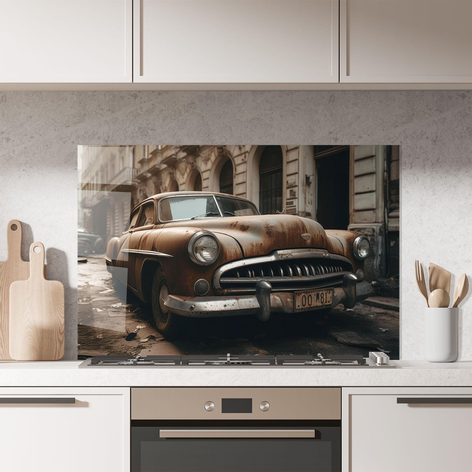 Panou Sticla Bucatarie Brown Old Car mockup 7