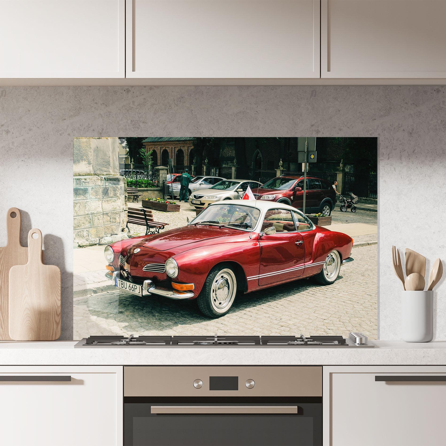 Panou Sticla Bucatarie Car Old Red mockup 7