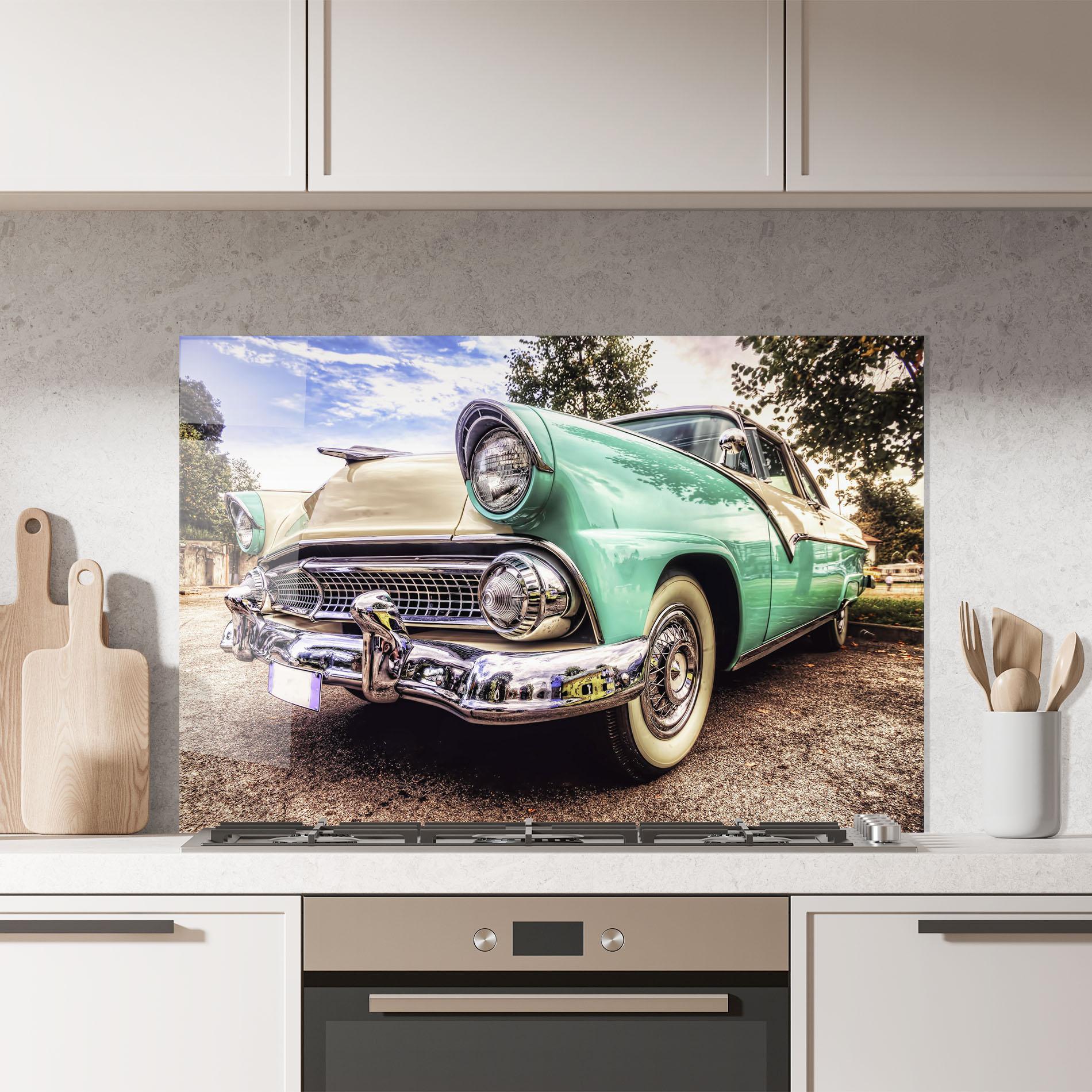 Panou Sticla Bucatarie Green Vintage Car mockup 7