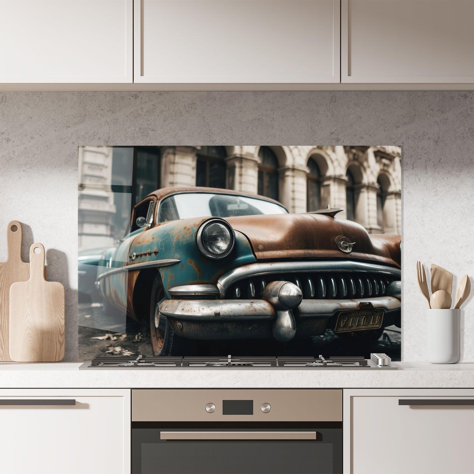 Panou Sticla Bucatarie Old Brown Car mockup 7