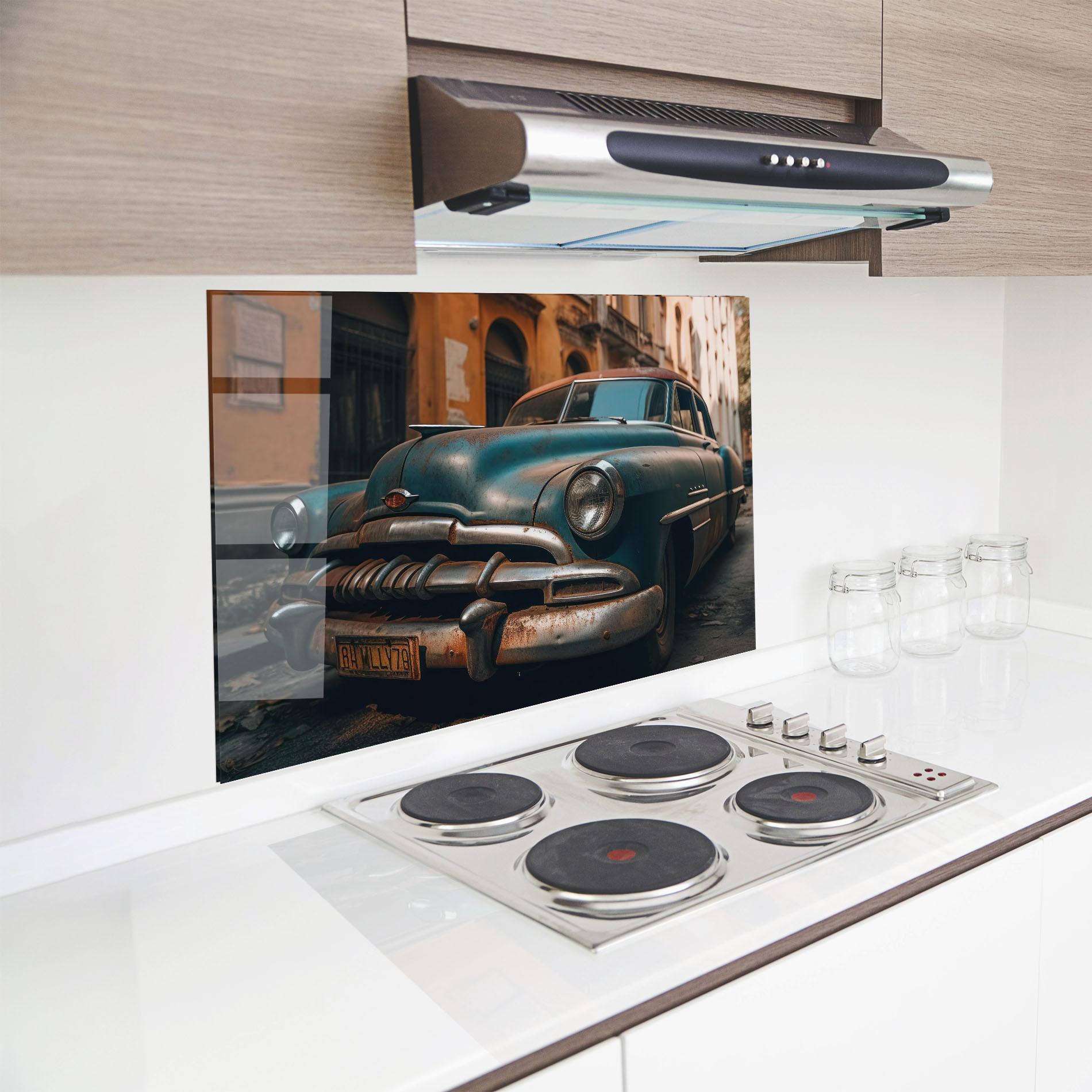 Panou Sticla Bucatarie Blue Old Car mockup 8