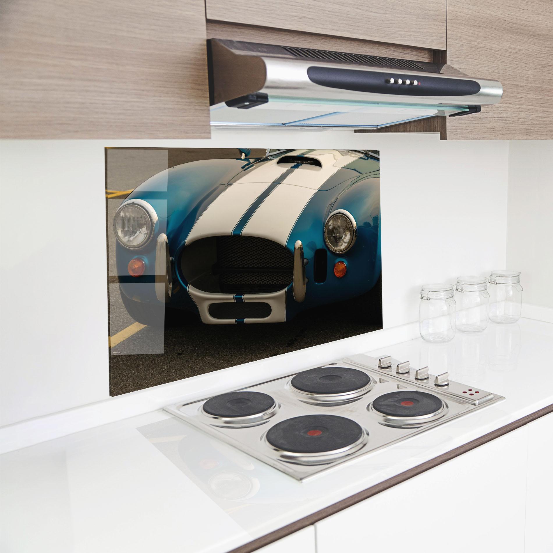 Panou Sticla Bucatarie Blue Vintage Car mockup 8