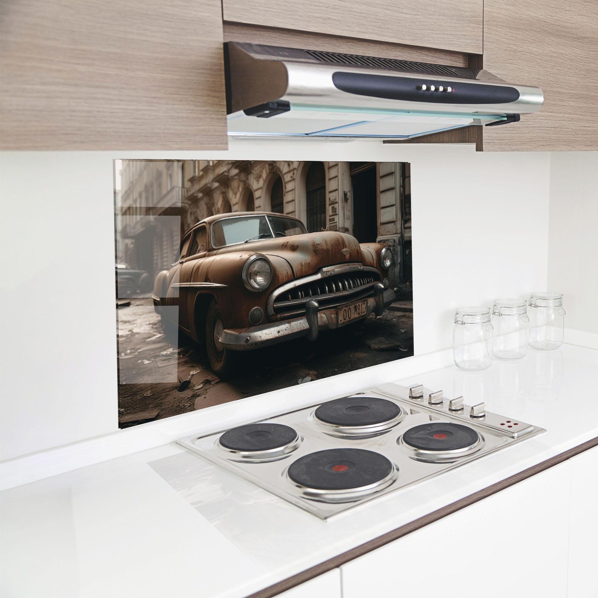 Panou Sticla Bucatarie Brown Old Car mockup 8