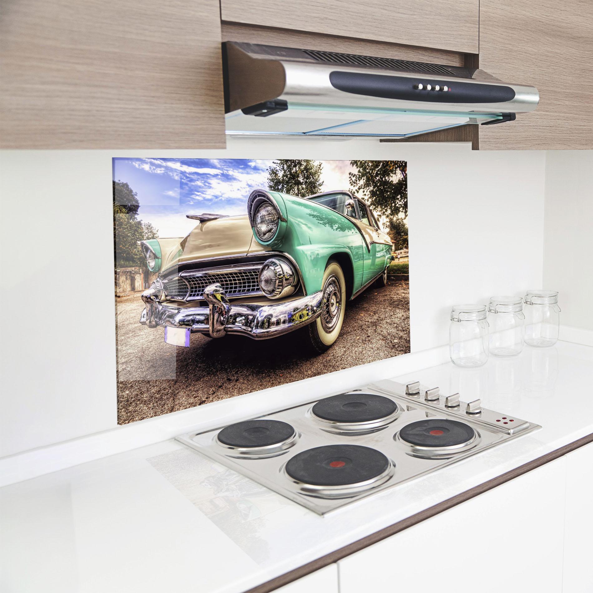 Panou Sticla Bucatarie Green Vintage Car mockup 8