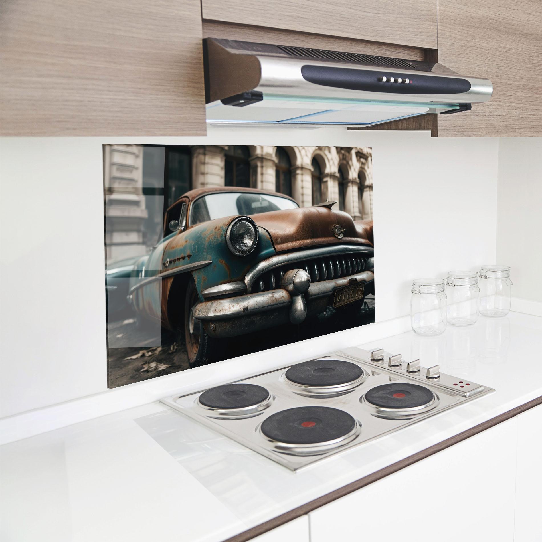 Panou Sticla Bucatarie Old Brown Car mockup 8