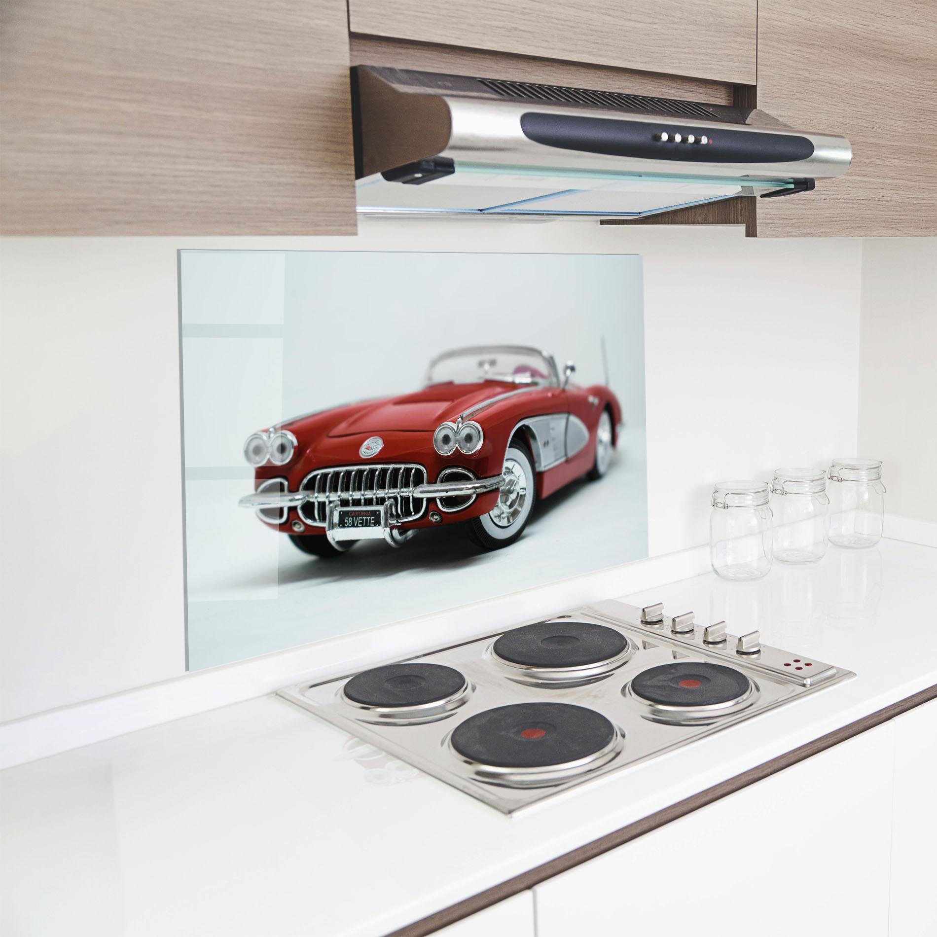Panou Sticla Bucatarie Vintage Red Car mockup 8