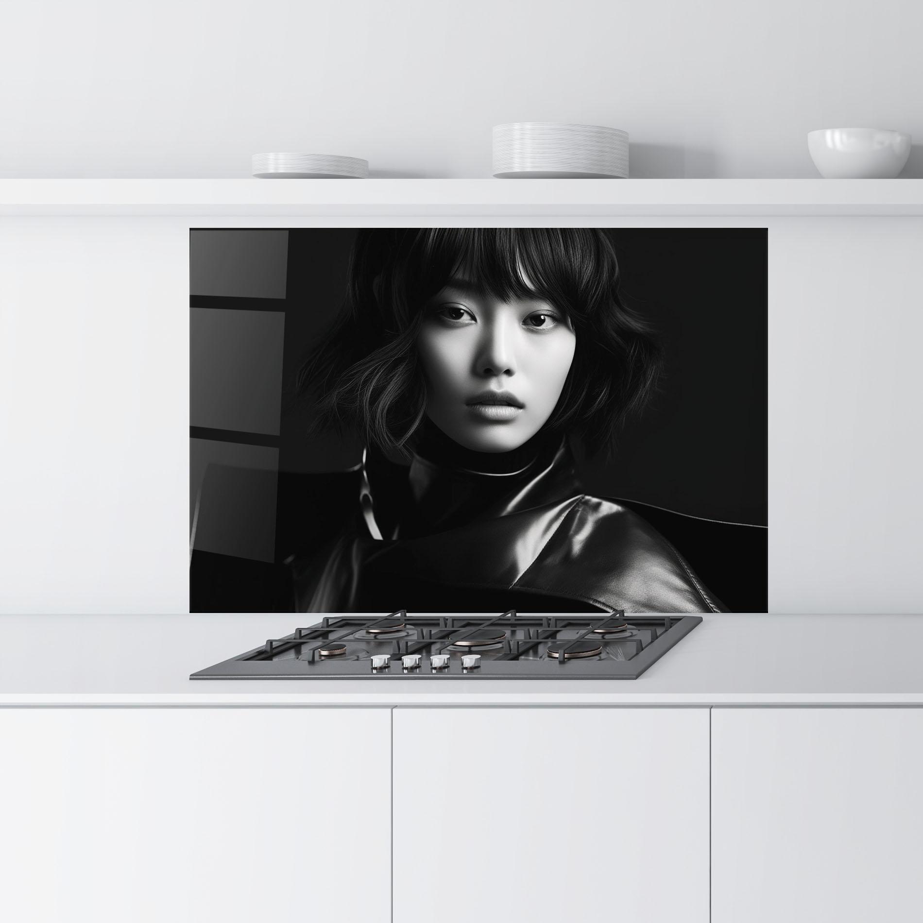 Panou Sticla Bucatarie Asian Abstract Woman mockup 9