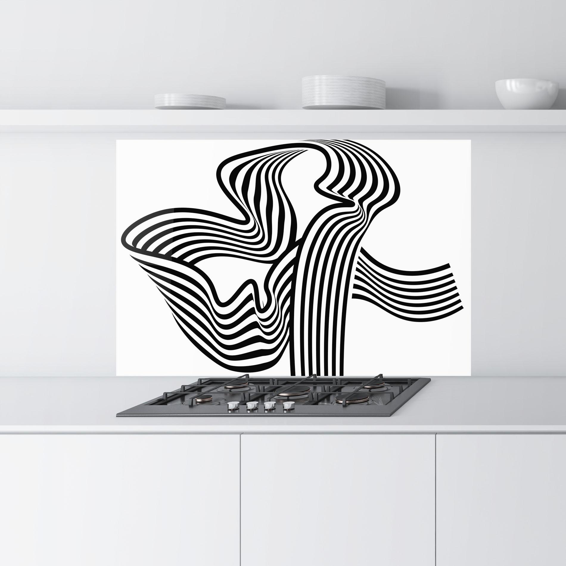 Panou Sticla Bucatarie Black White Wave mockup 9